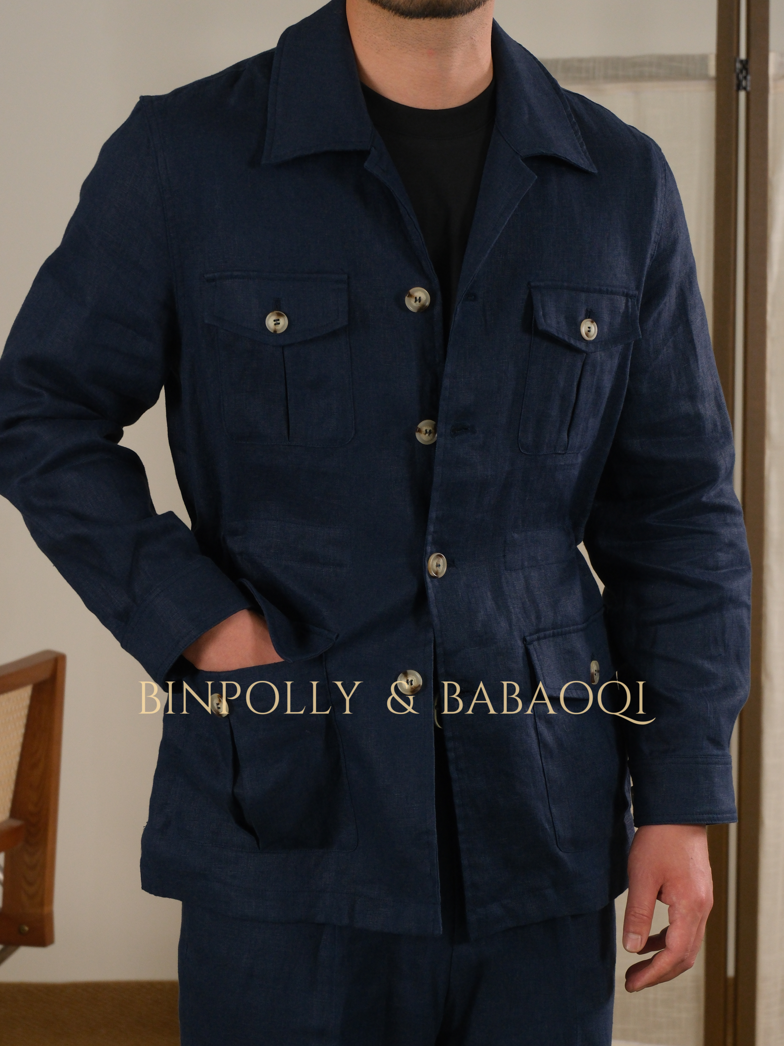 BABAOQI - Men's 100% Linen Safari Jacket & Trousers Set