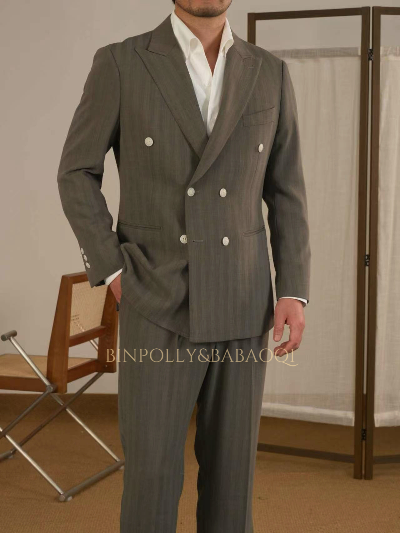 BABAOQI - Men's Summer Breathable Double-Breasted Suit sets