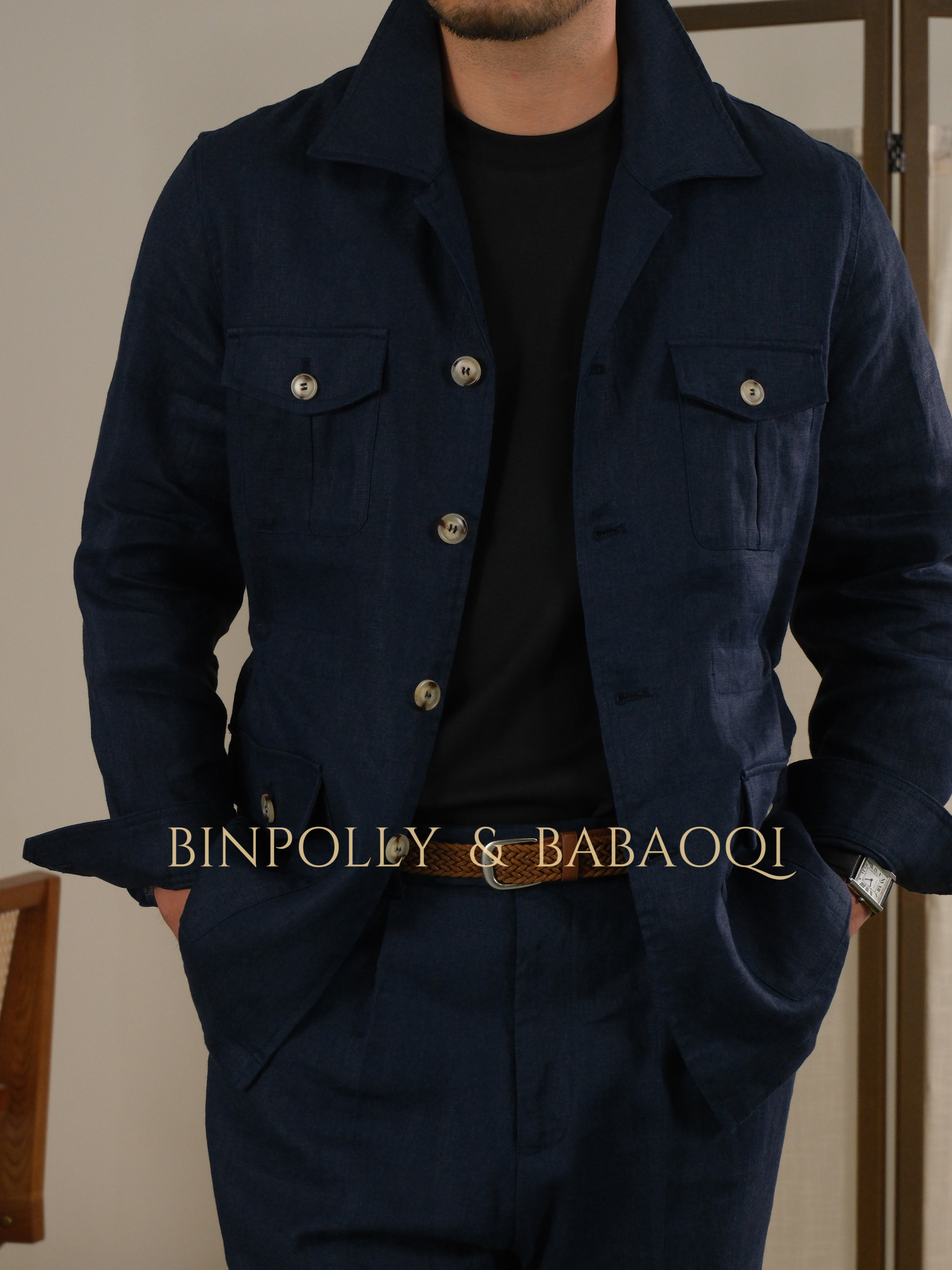 BABAOQI - Men's 100% Linen Safari Jacket & Trousers Set