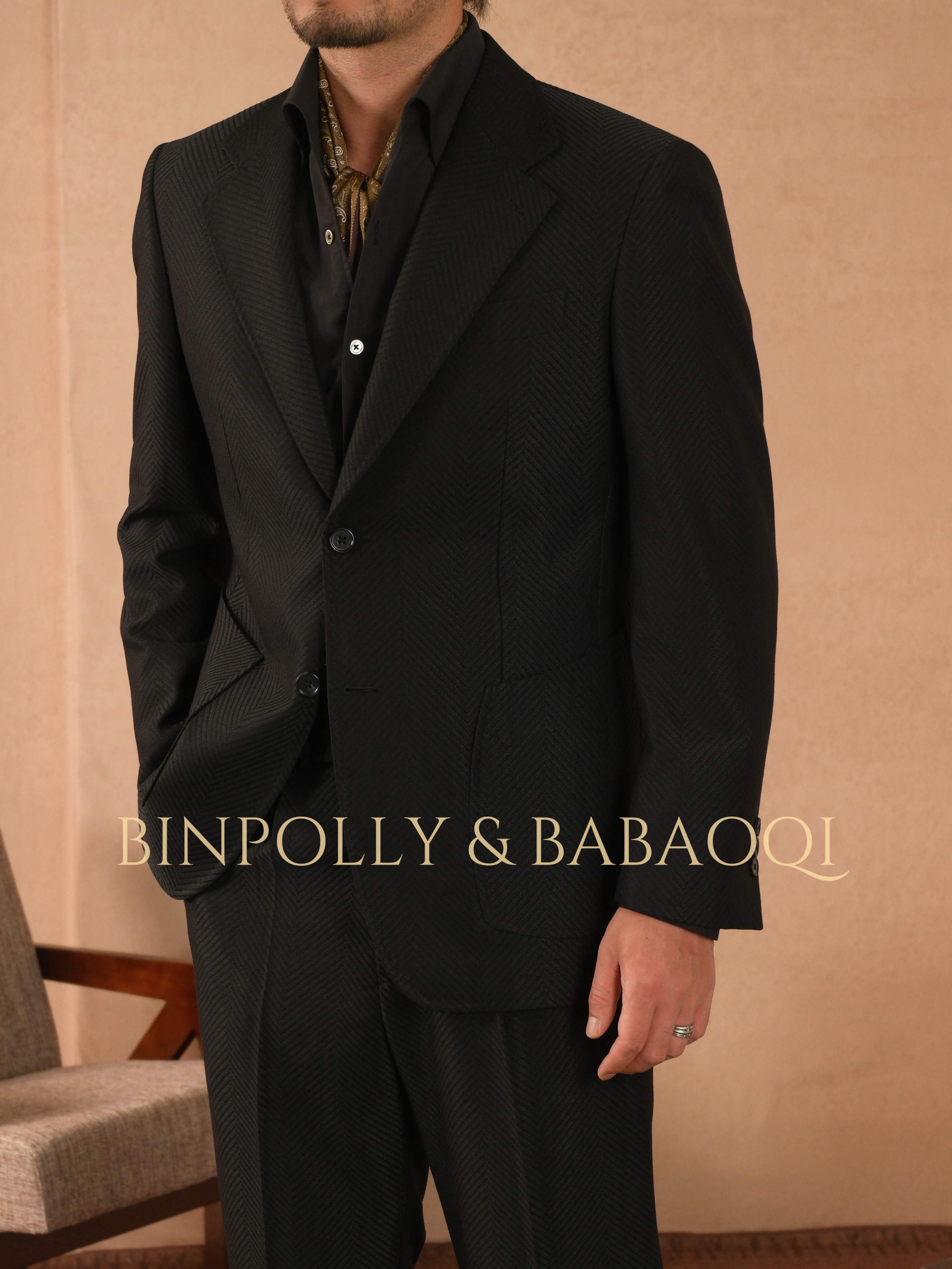 BINPOLLY - Herringbone 2-Piece Suit | Notch Lapel, Patch Pockets, Smart Casual & Office Wear Ready