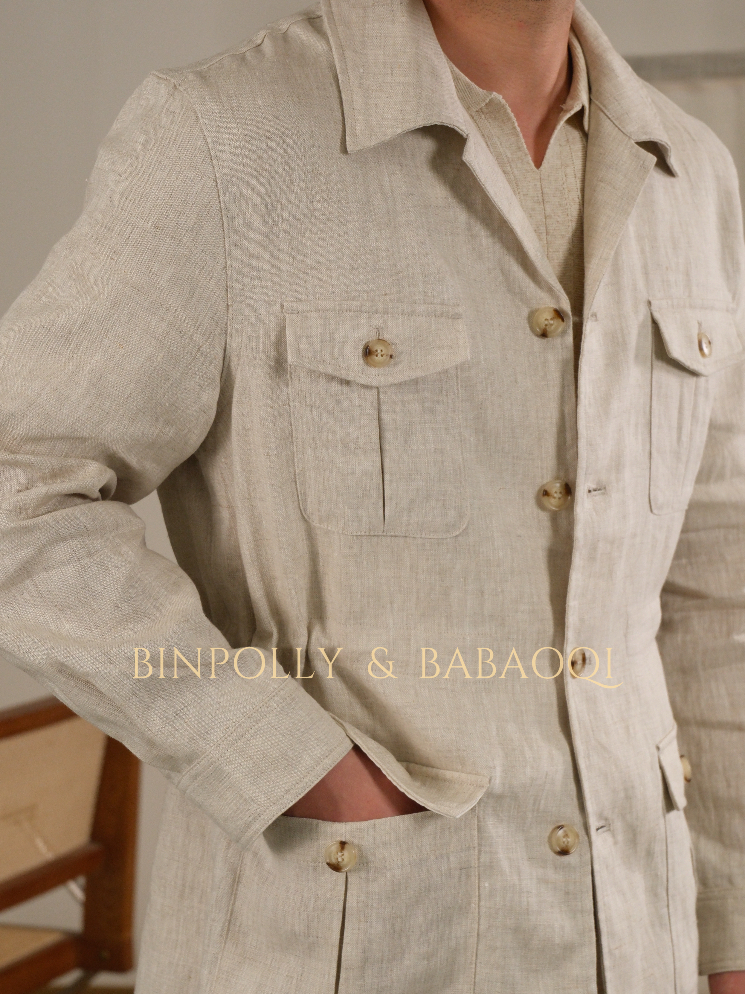 BABAOQI - Men's 100% Linen Safari Jacket & Trousers Set
