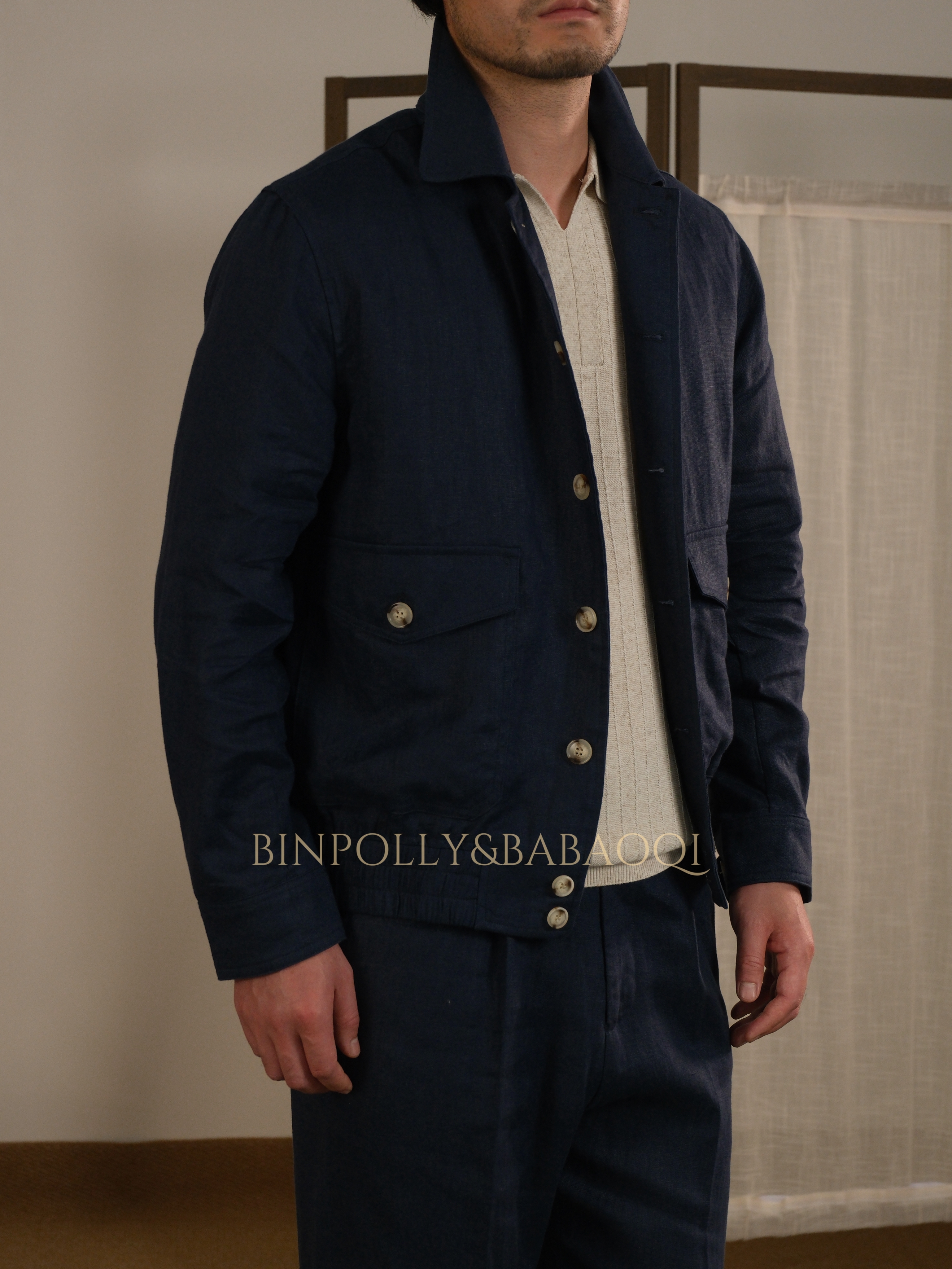 BABAOQI - Men's 100% Linen Bomber Jacket & Trousers Set