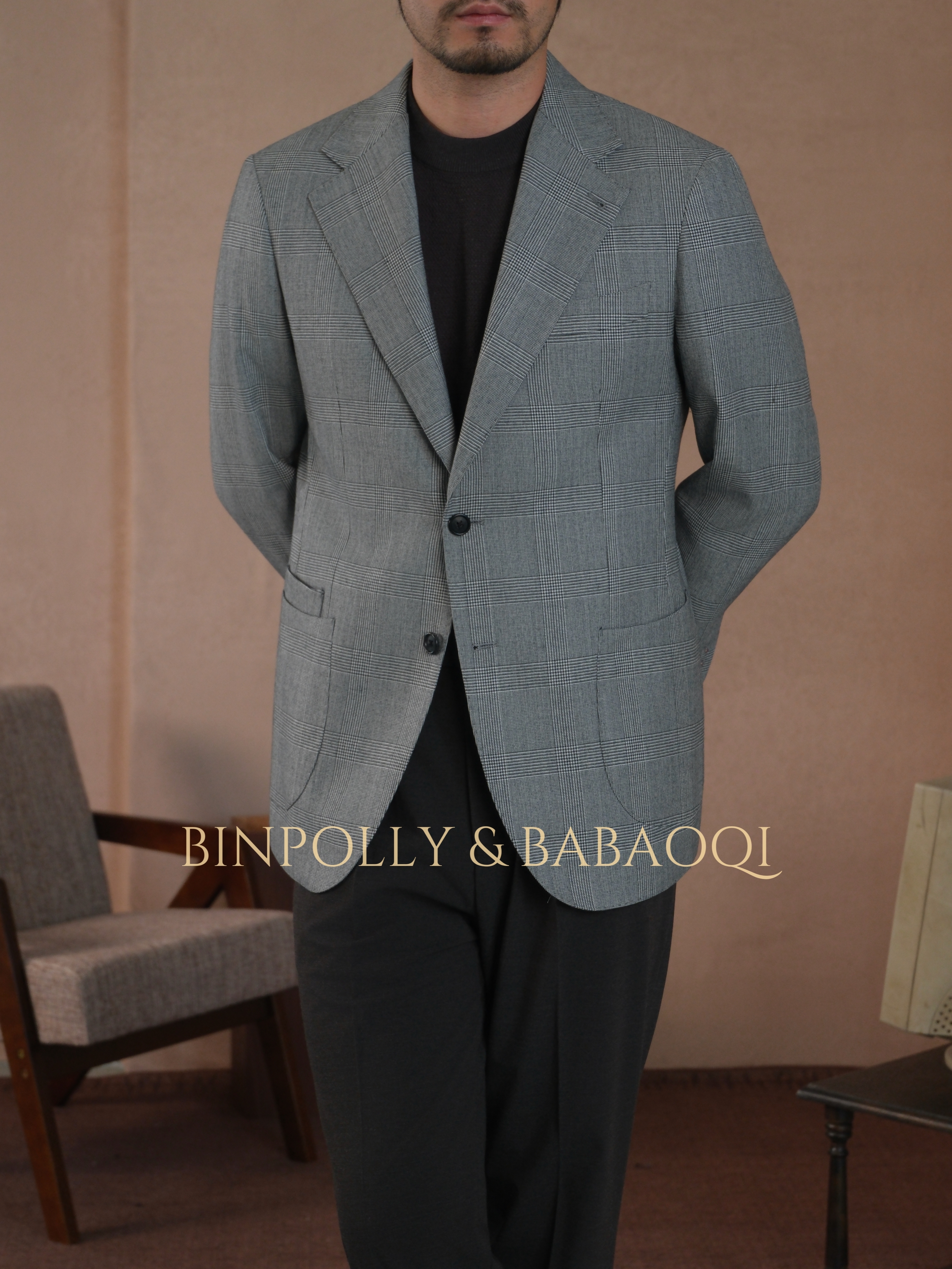 BINPOLLY - Men's 50% Wool Glen Plaid Italian-style suit