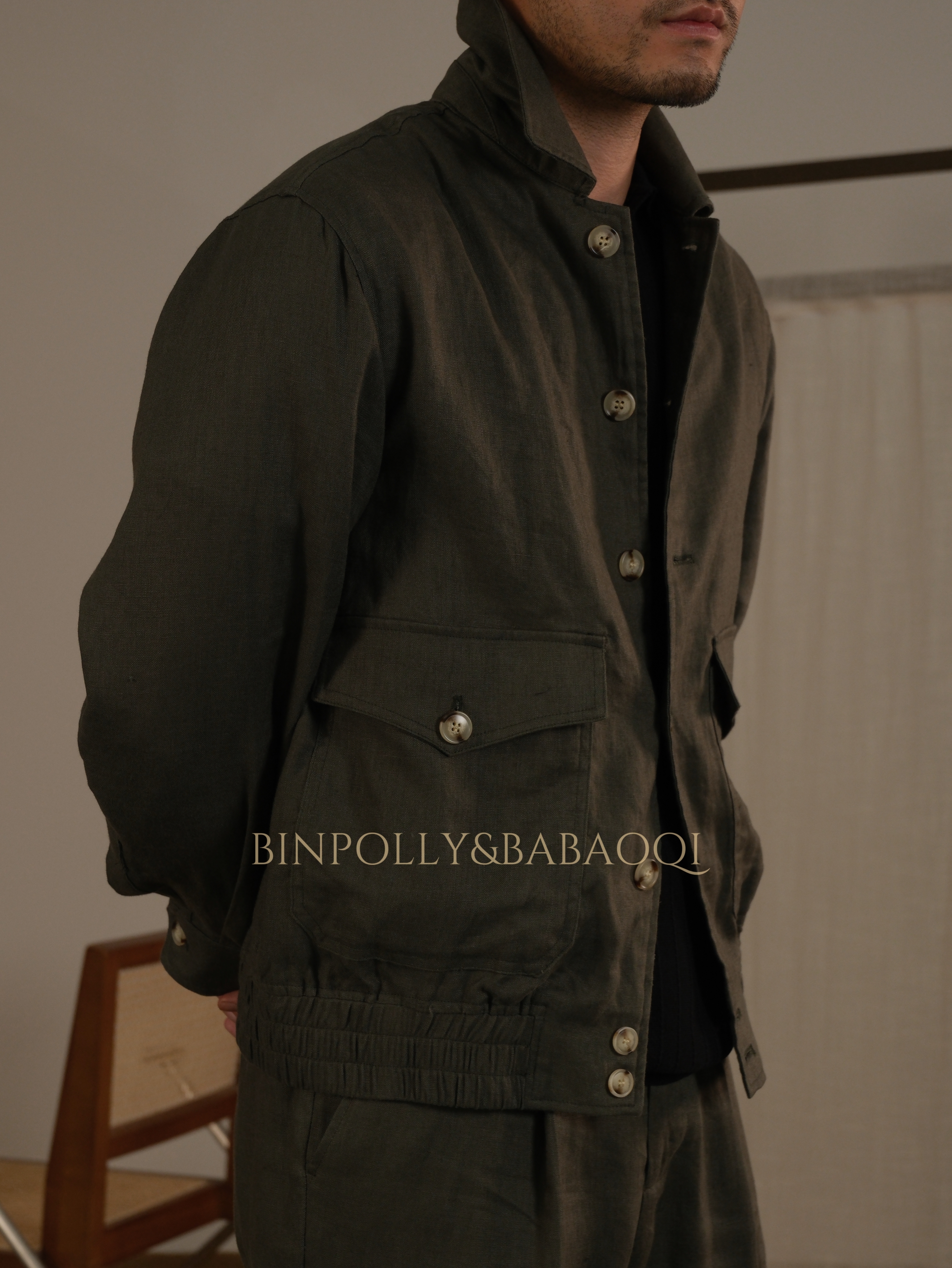 BABAOQI - Men's 100% Linen Bomber Jacket & Trousers Set
