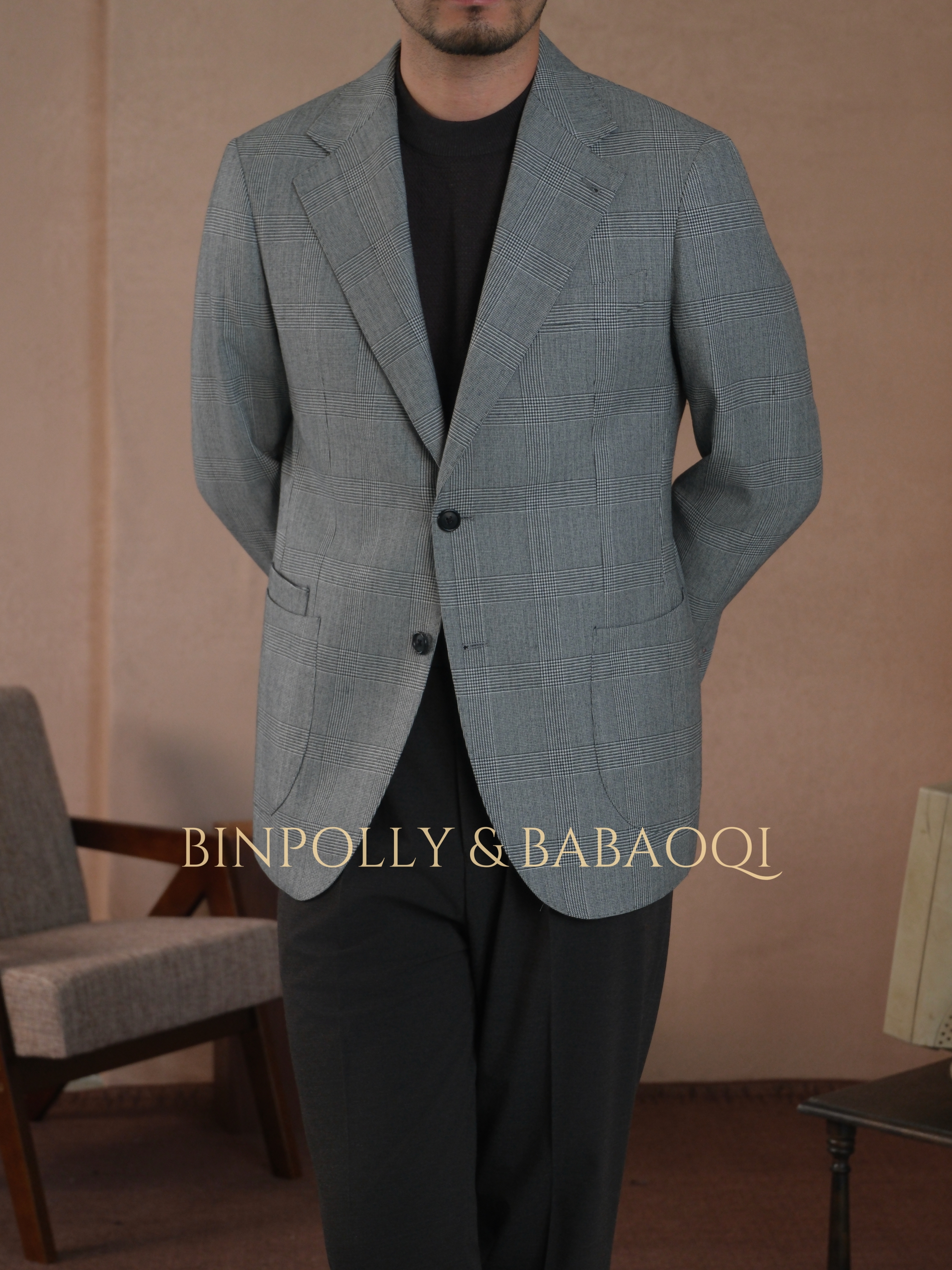 BINPOLLY - Men's 50% Wool Glen Plaid Italian-style suit