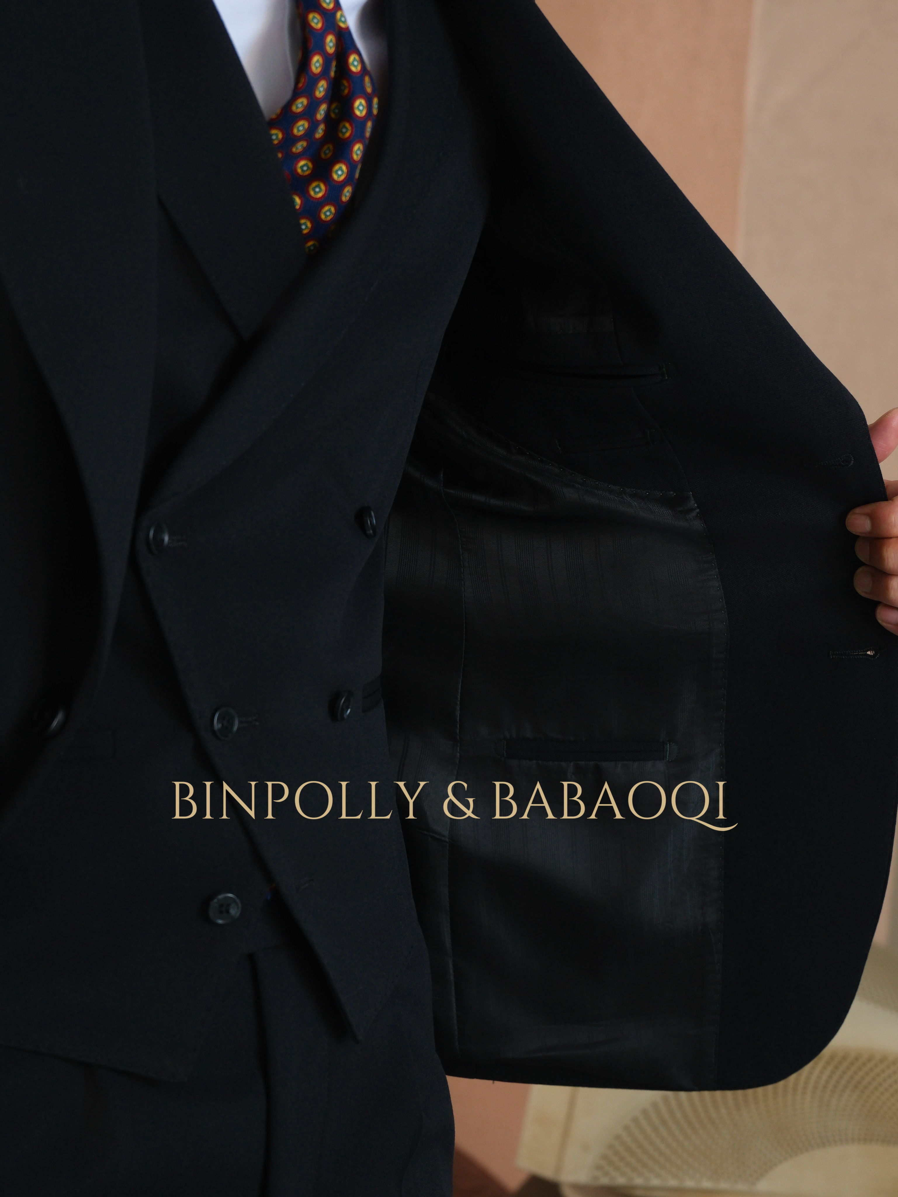 BINPOLLY - Peak Lapel Single-Breasted Formal Tuxedo with Double-Breasted Waistcoat