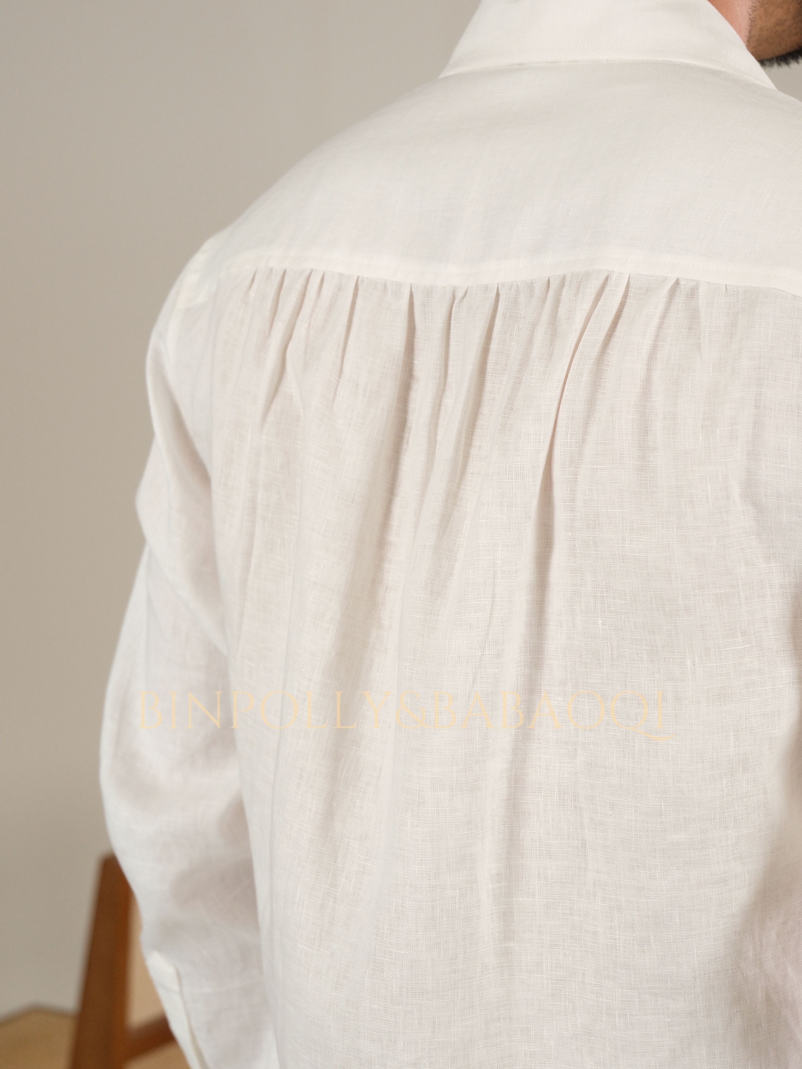 BINPOLLY - 100% Linen Cuban Collar Long Sleeve Shirt - Casual Summer Button-Down