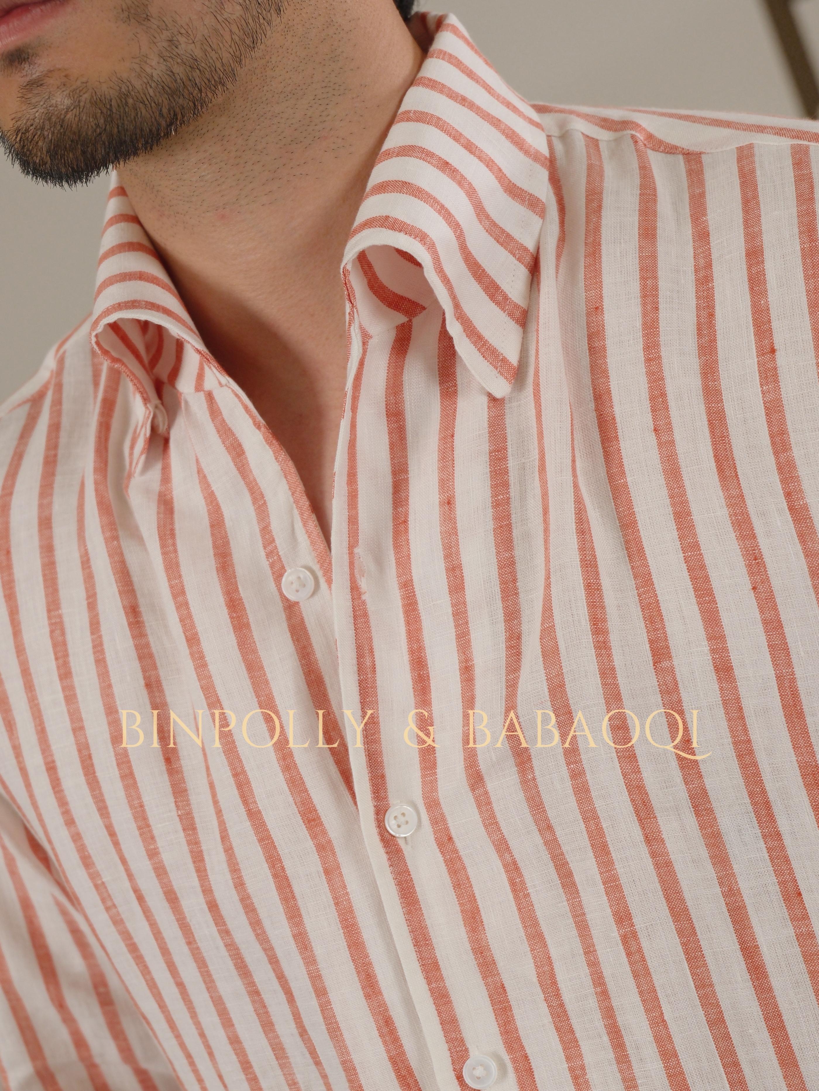 BINPOLLY - Men's Linen Striped Shirt - One Piece Collar Summer Casual Top