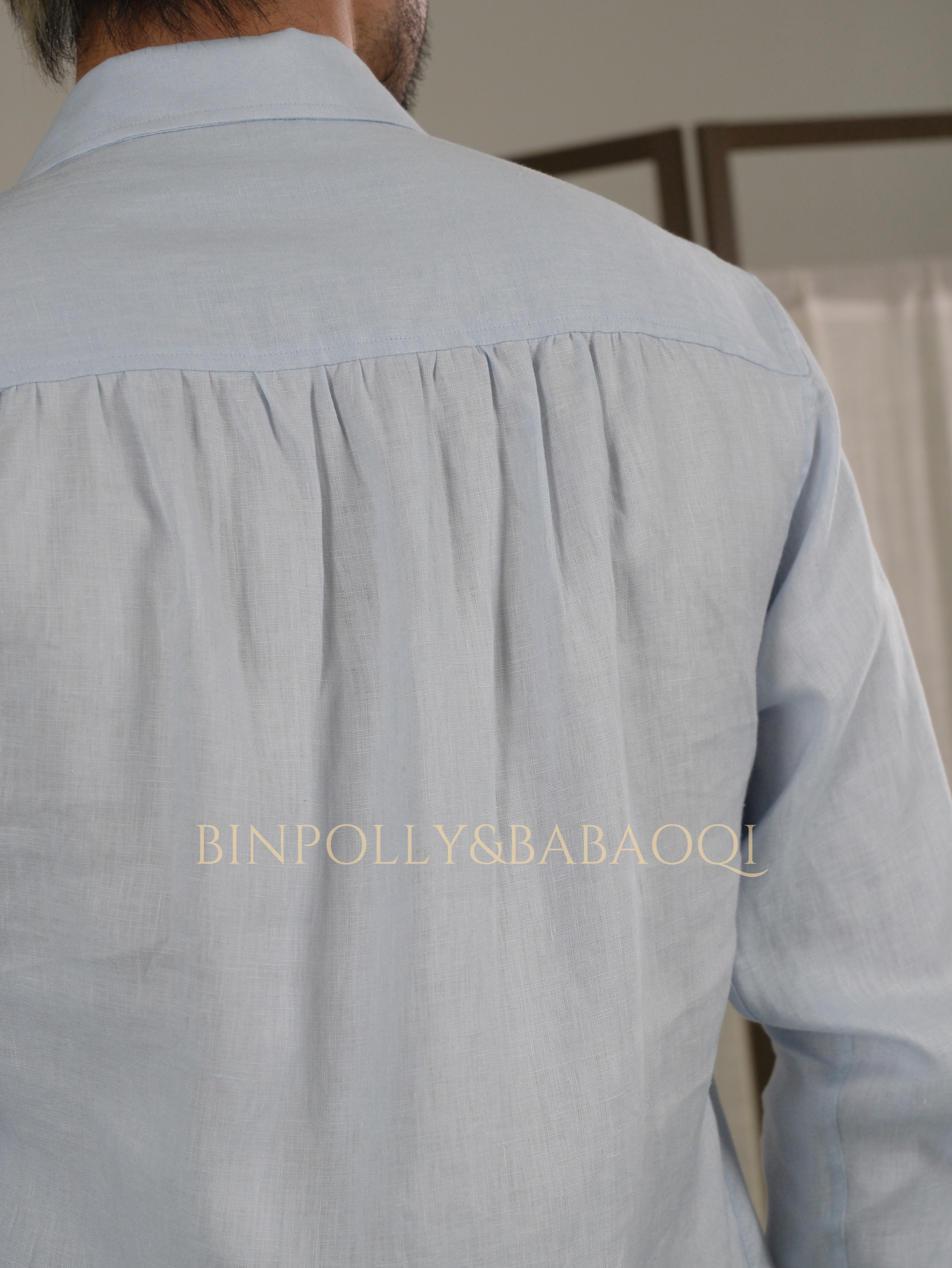 BINPOLLY - 100% Linen Cuban Collar Long Sleeve Shirt - Casual Summer Button-Down