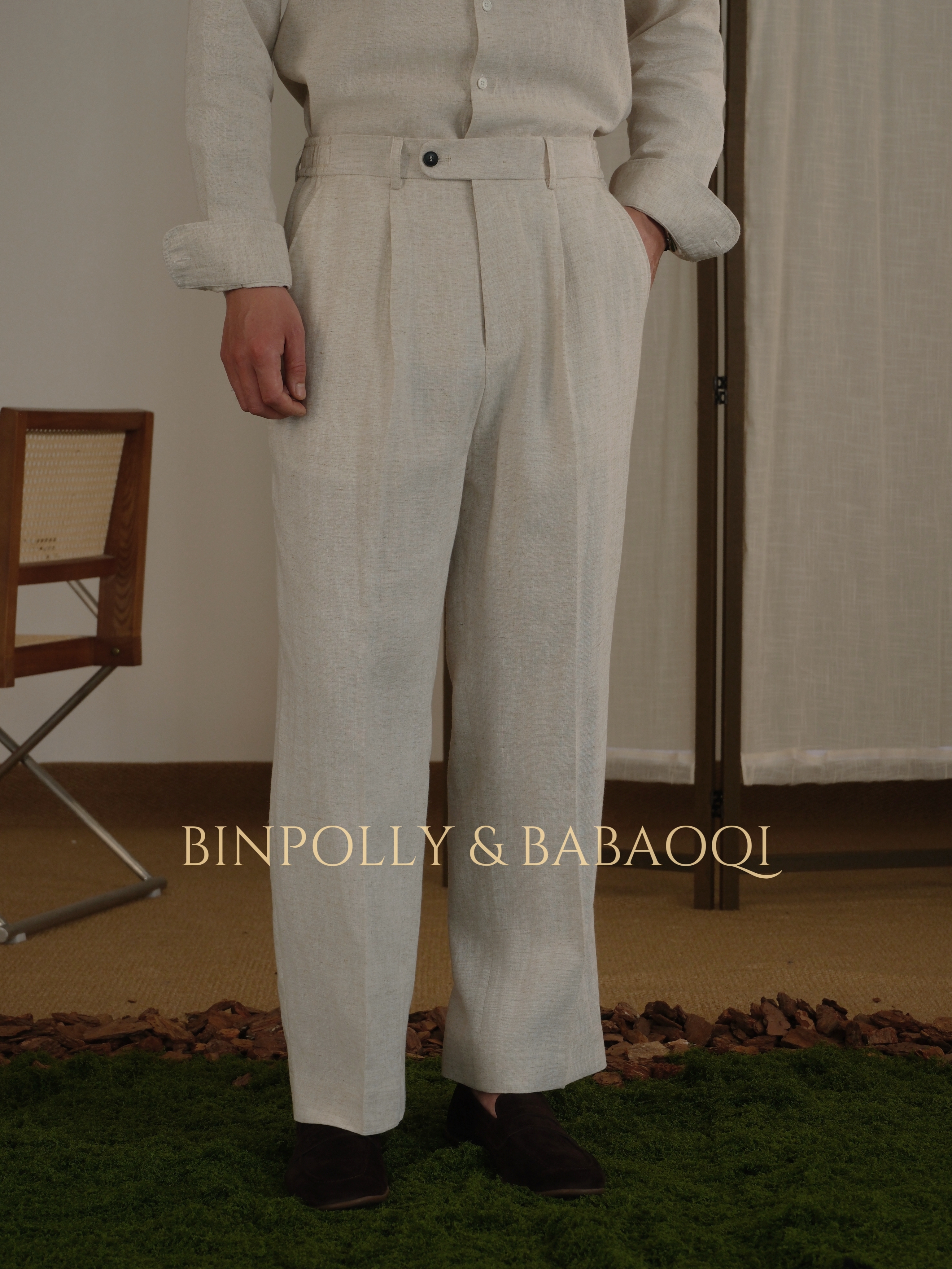 BABAOQI - Men's Tencel Linen Blend Button-Down with Dual Chest Pockets Shirt & Trousers Set
