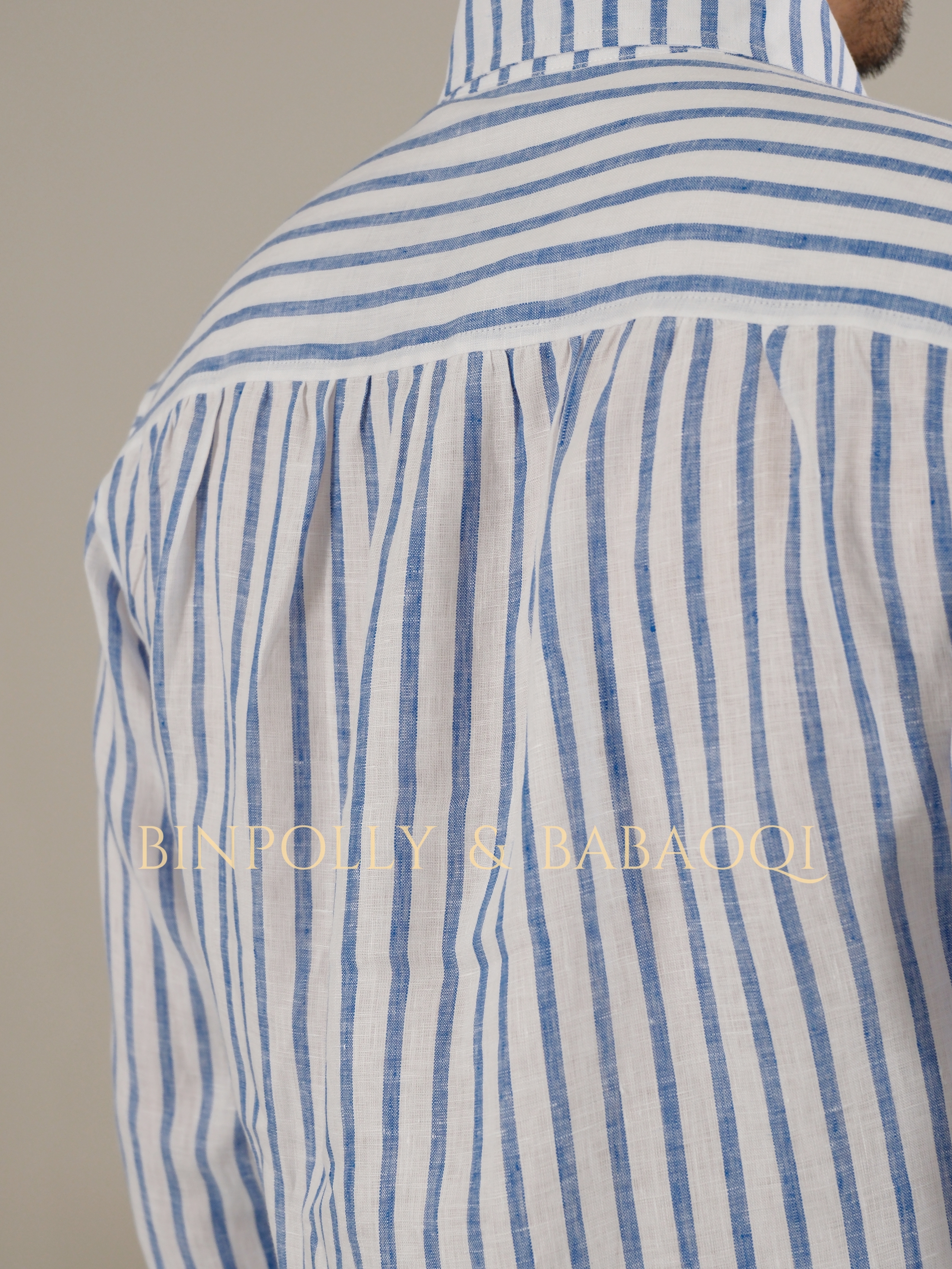 BINPOLLY - Men's Linen Striped Shirt - One Piece Collar Summer Casual Top