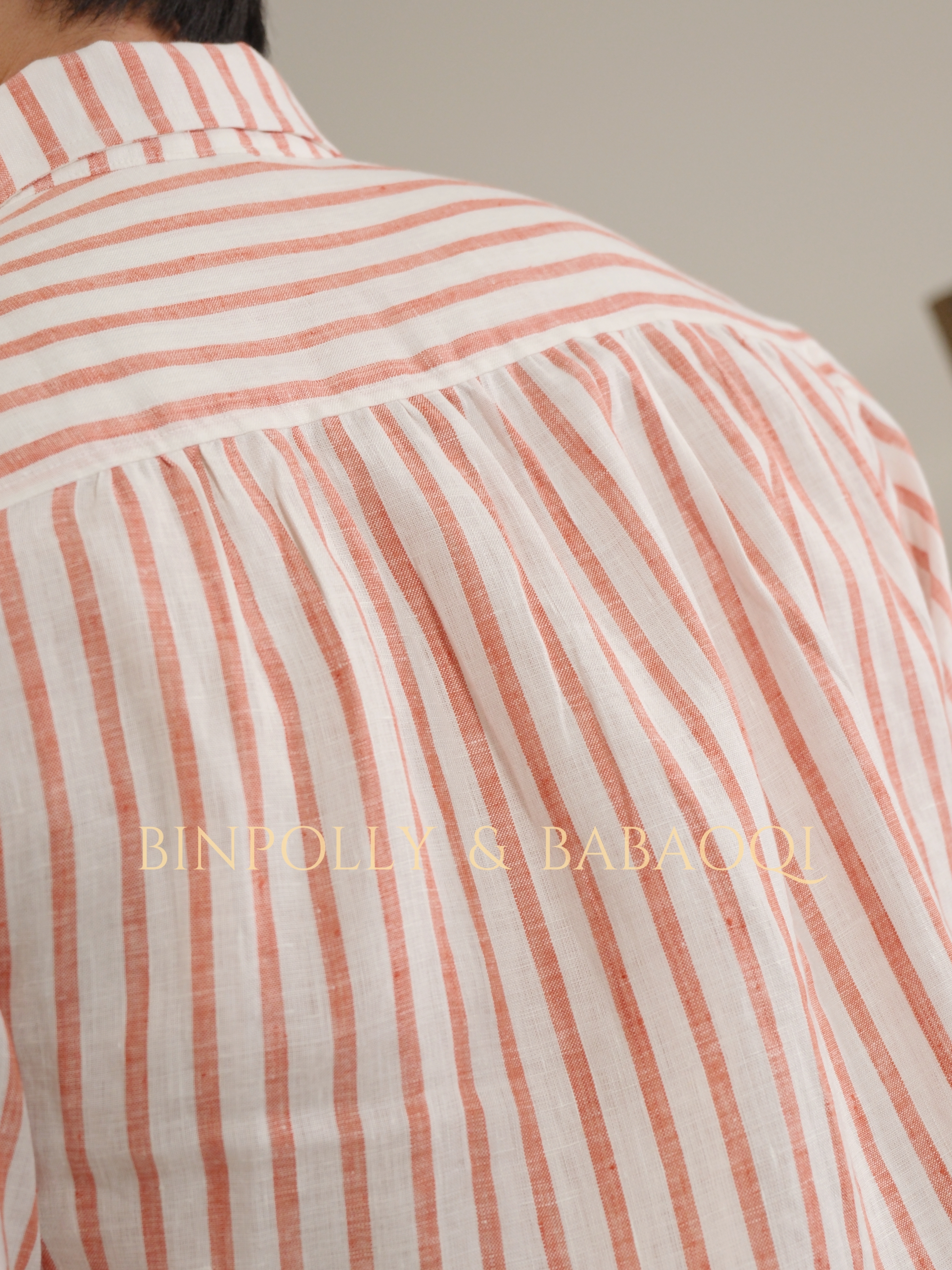 BINPOLLY - Men's Linen Striped Shirt - One Piece Collar Summer Casual Top