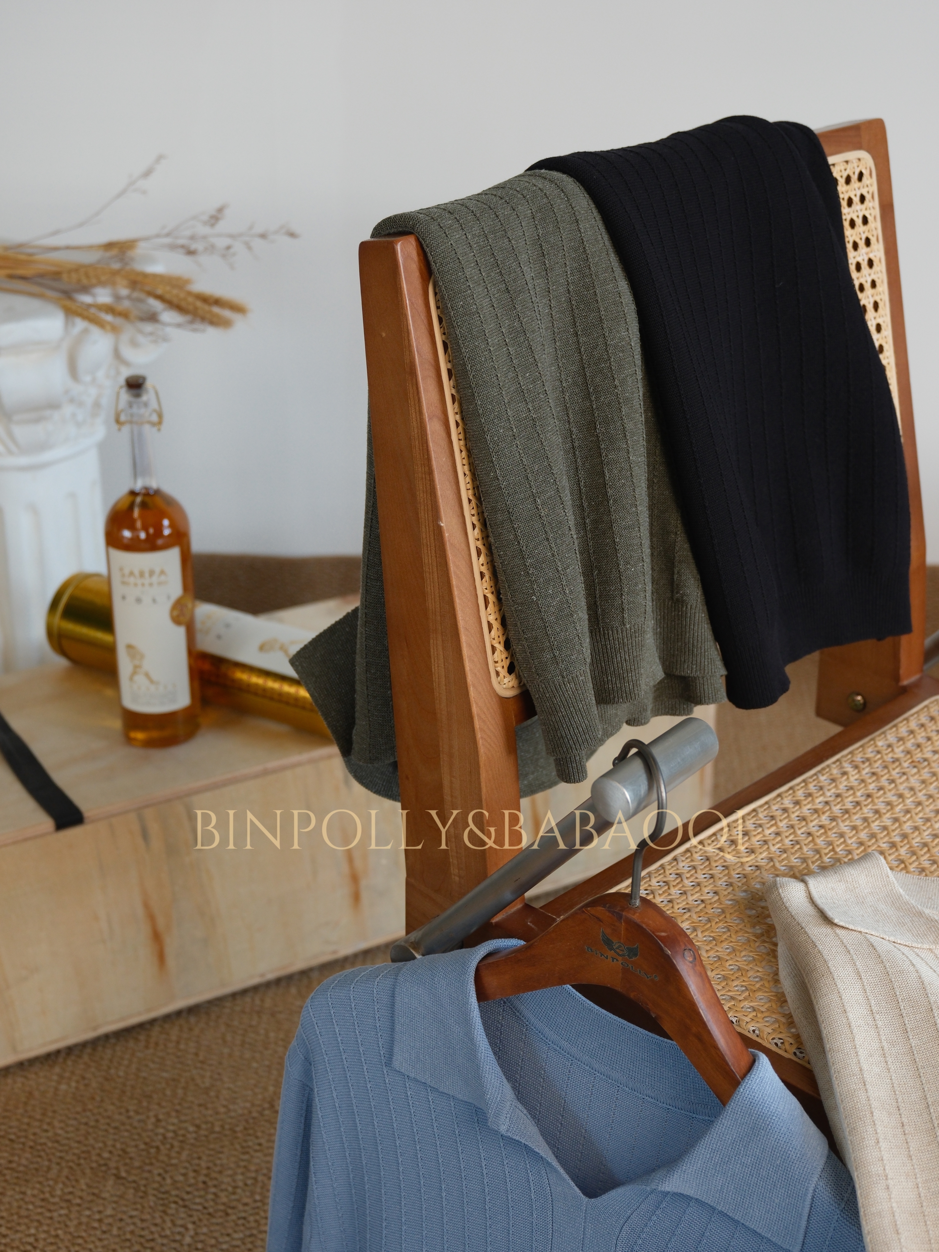 BABAOQI - Vertical texture knitted Polo shirt - Short sleeve V-neck casual style