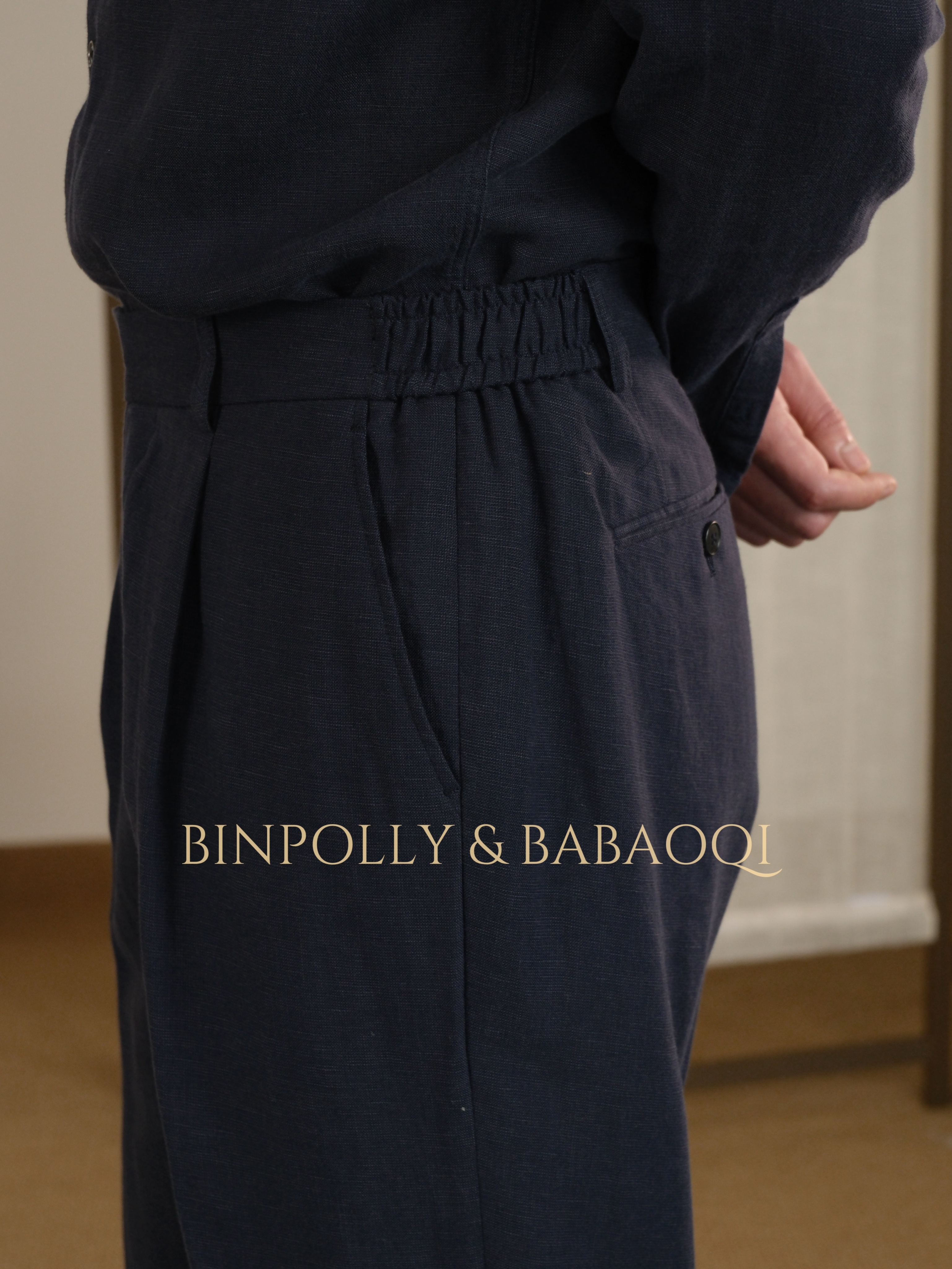 BABAOQI - Tencel Linen Blend Trousers - High-Waisted Wide-Leg Casual Pants