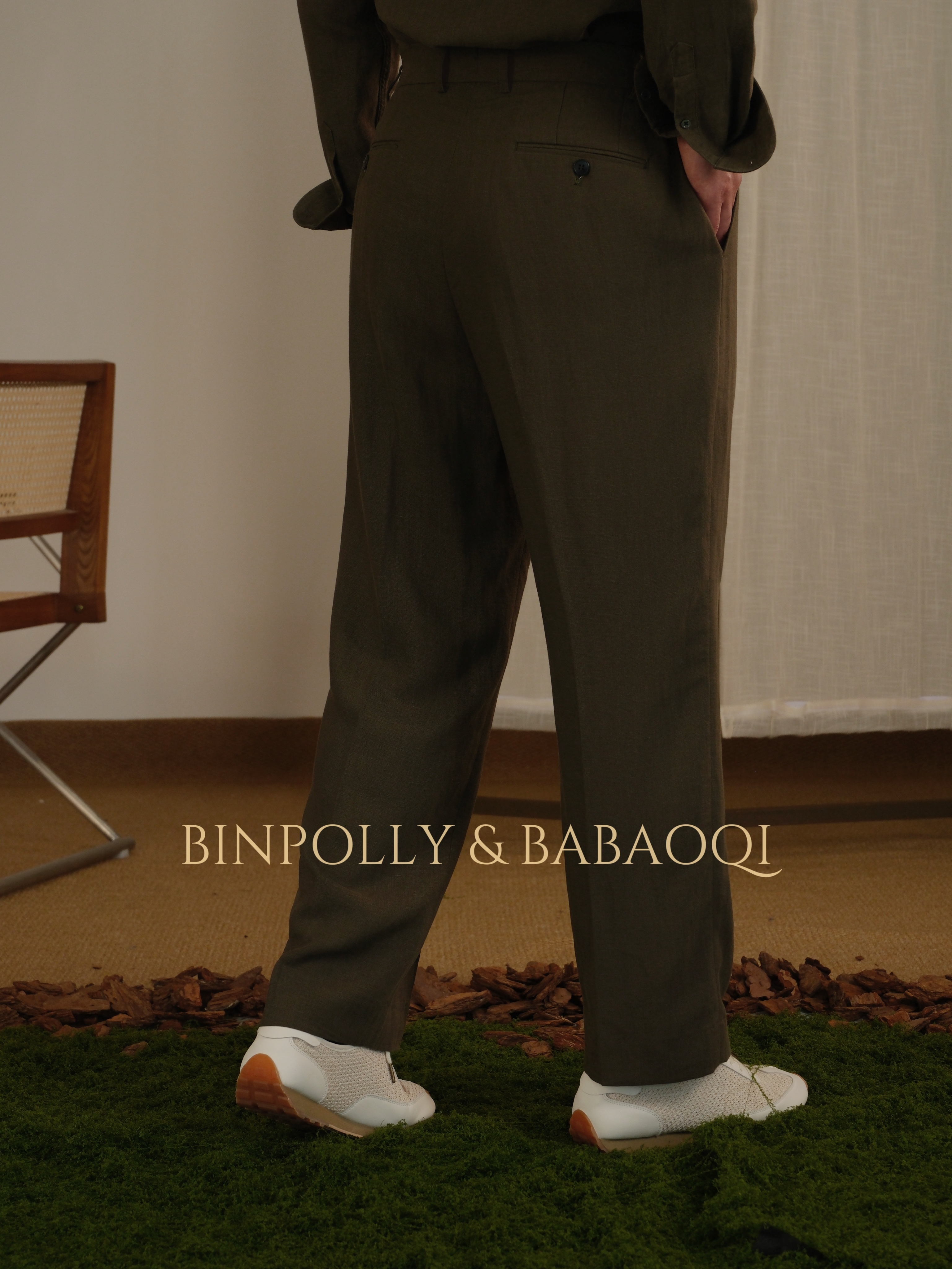 BABAOQI - Tencel Linen Blend Trousers - High-Waisted Wide-Leg Casual Pants