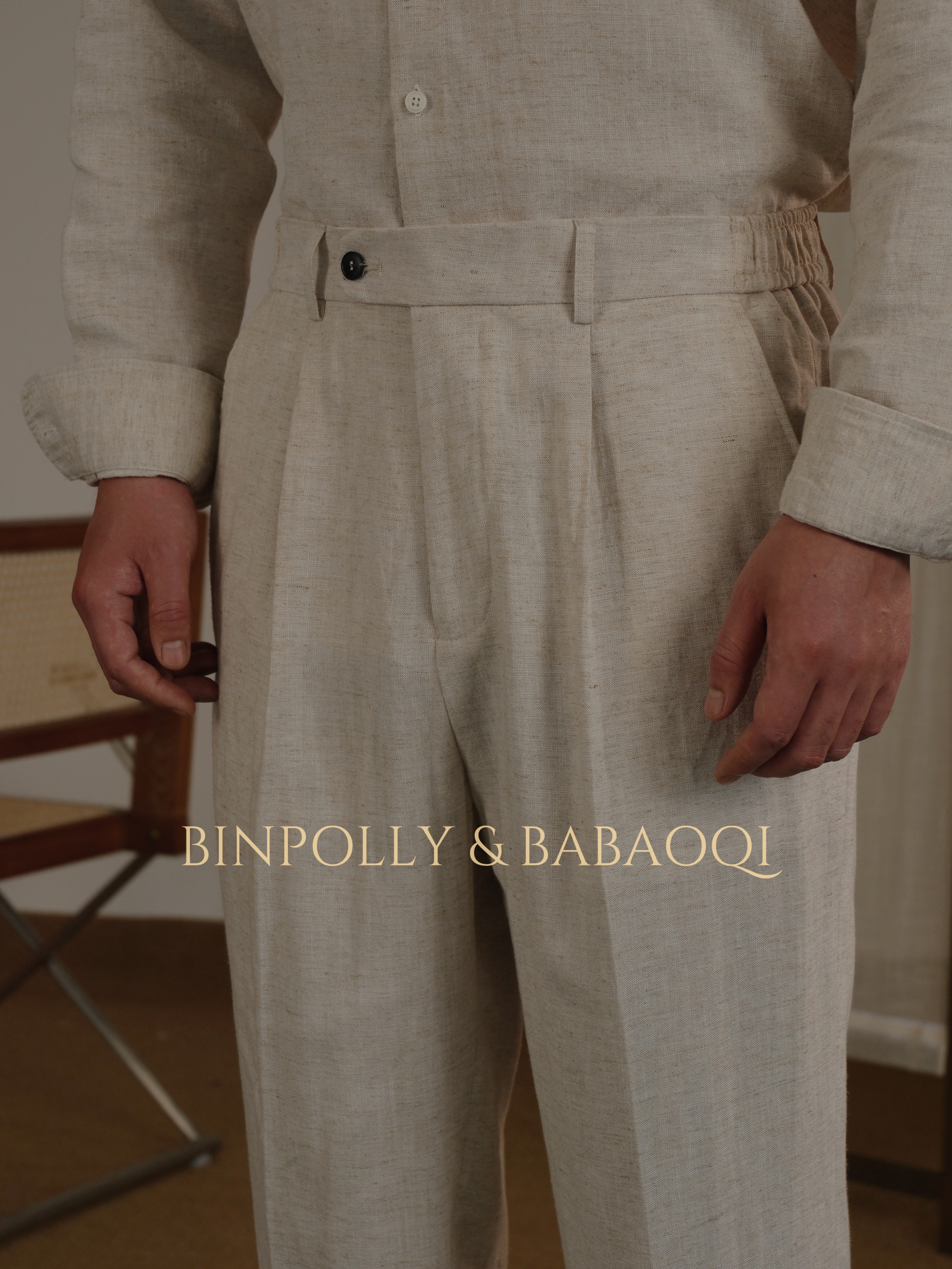 BABAOQI - Tencel Linen Blend Trousers - High-Waisted Wide-Leg Casual Pants