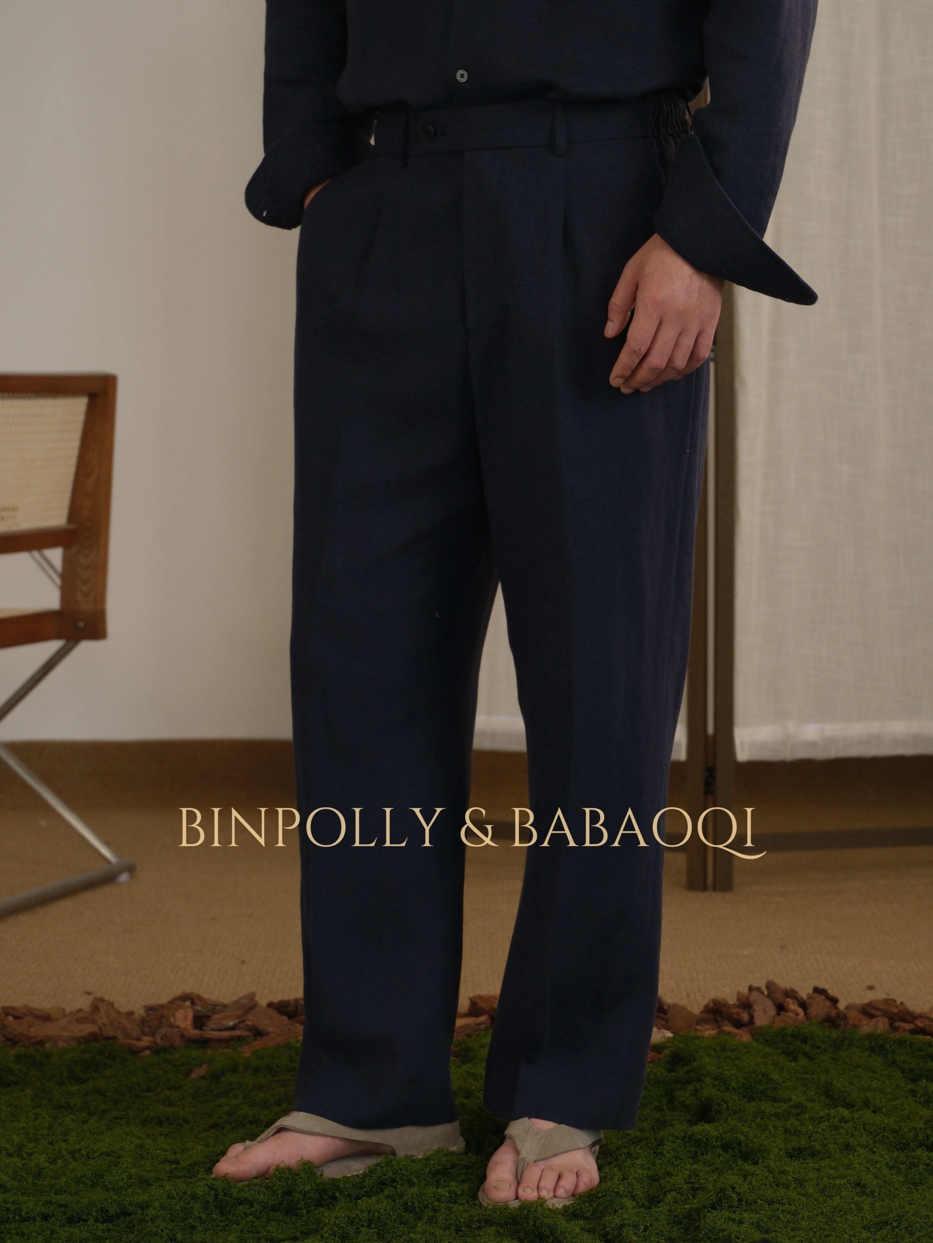 BABAOQI - Tencel Linen Blend Trousers - High-Waisted Wide-Leg Casual Pants