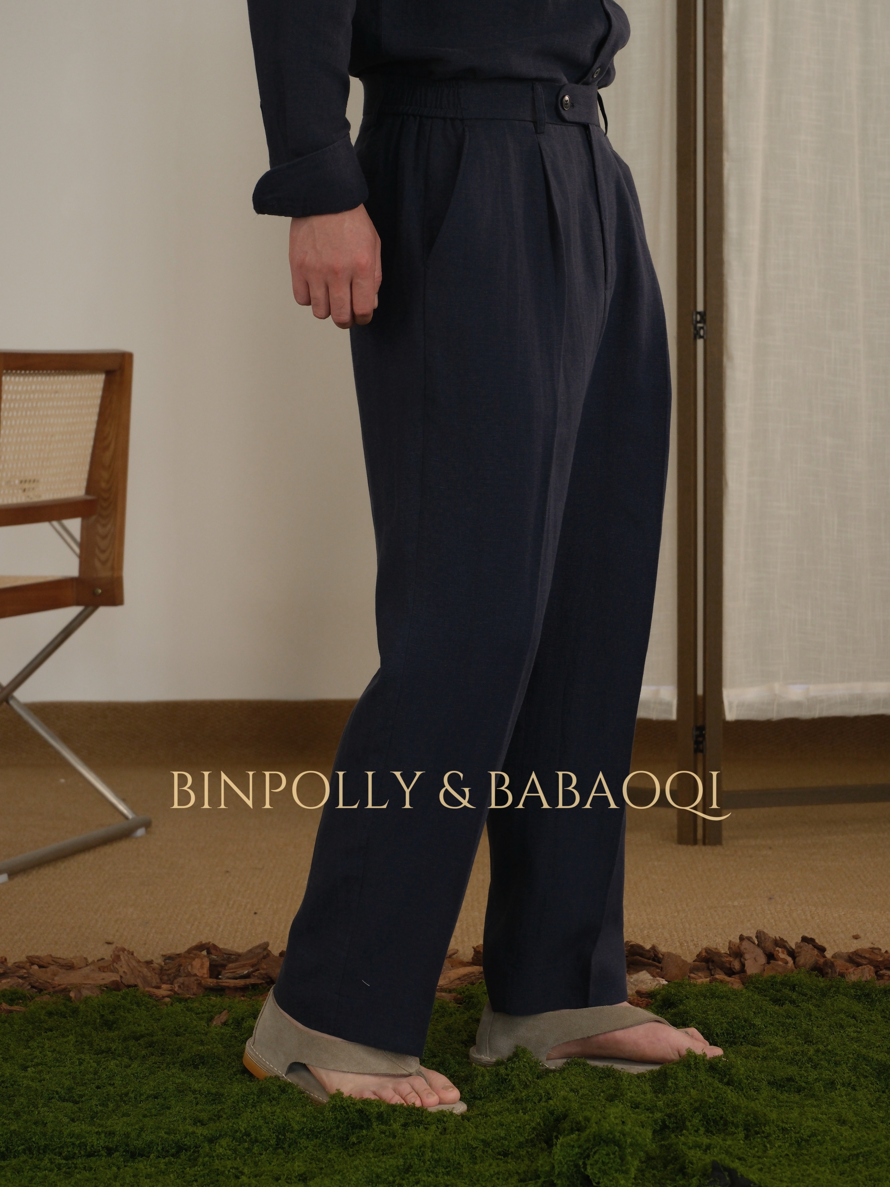 BABAOQI - Tencel Linen Blend Trousers - High-Waisted Wide-Leg Casual Pants