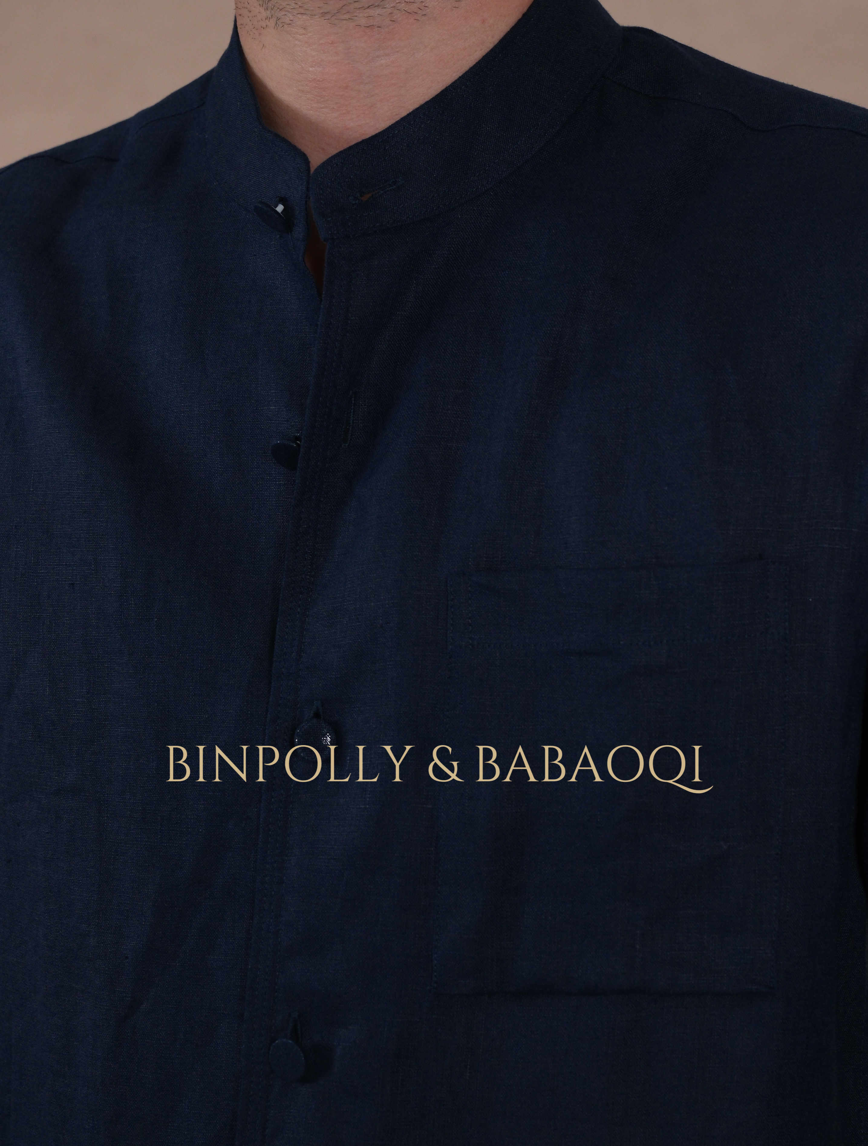 BABAOQI - Pure Linen Mandarin Collar Long Sleeve Shirt, Casual Stand Collar Button Up Top