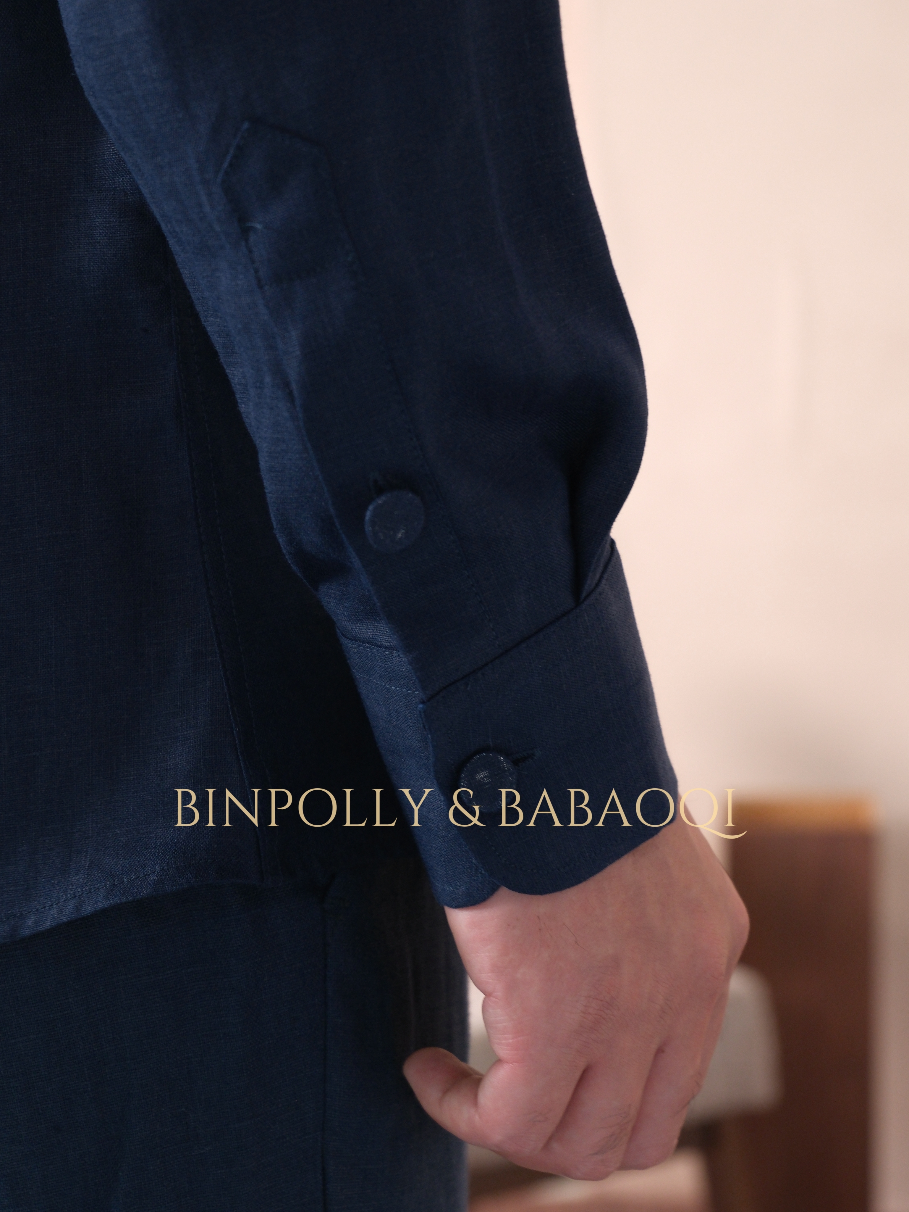 BABAOQI - Pure Linen Mandarin Collar Long Sleeve Shirt, Casual Stand Collar Button Up Top