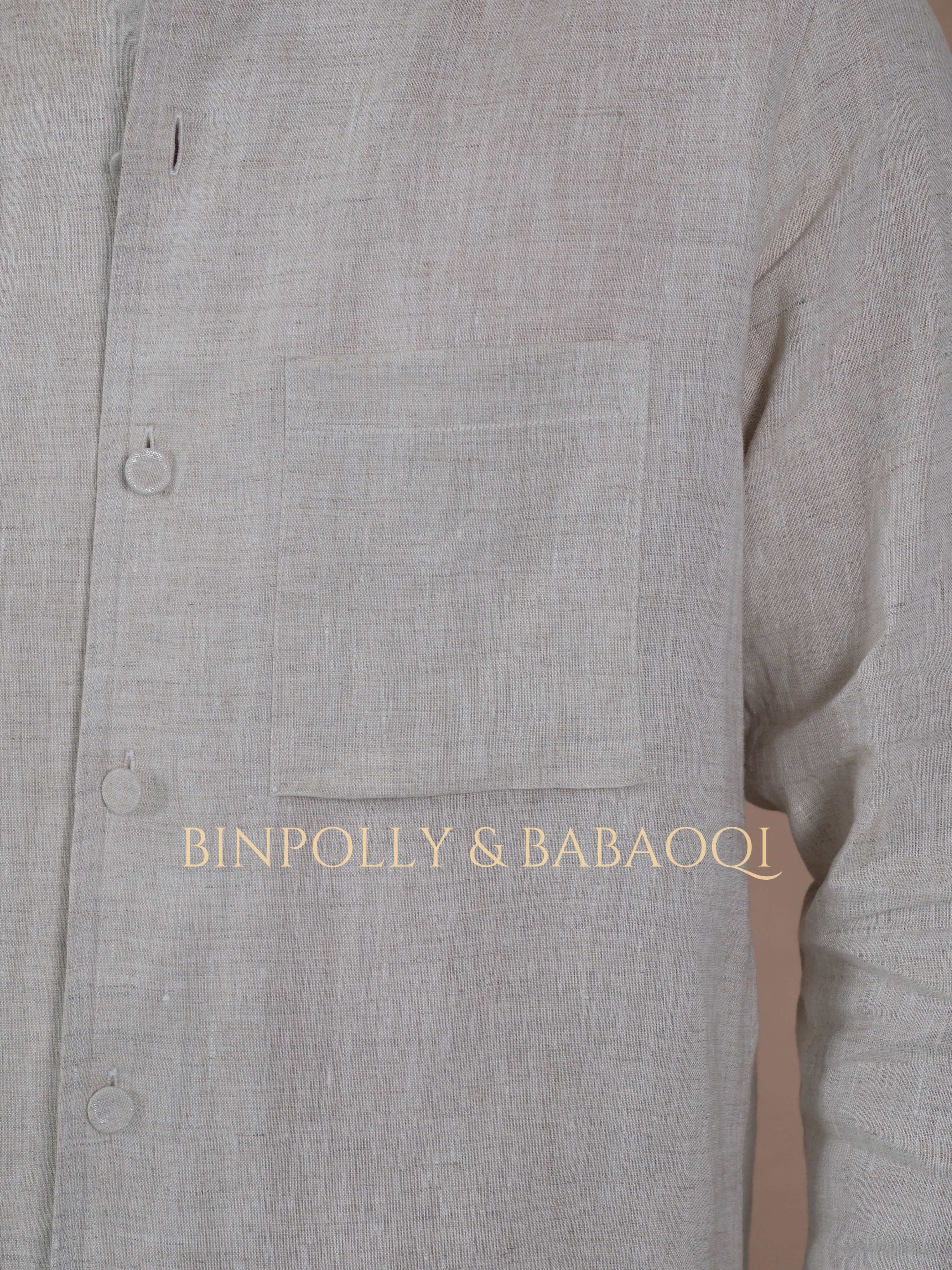 BABAOQI - Pure Linen Mandarin Collar Long Sleeve Shirt, Casual Stand Collar Button Up Top