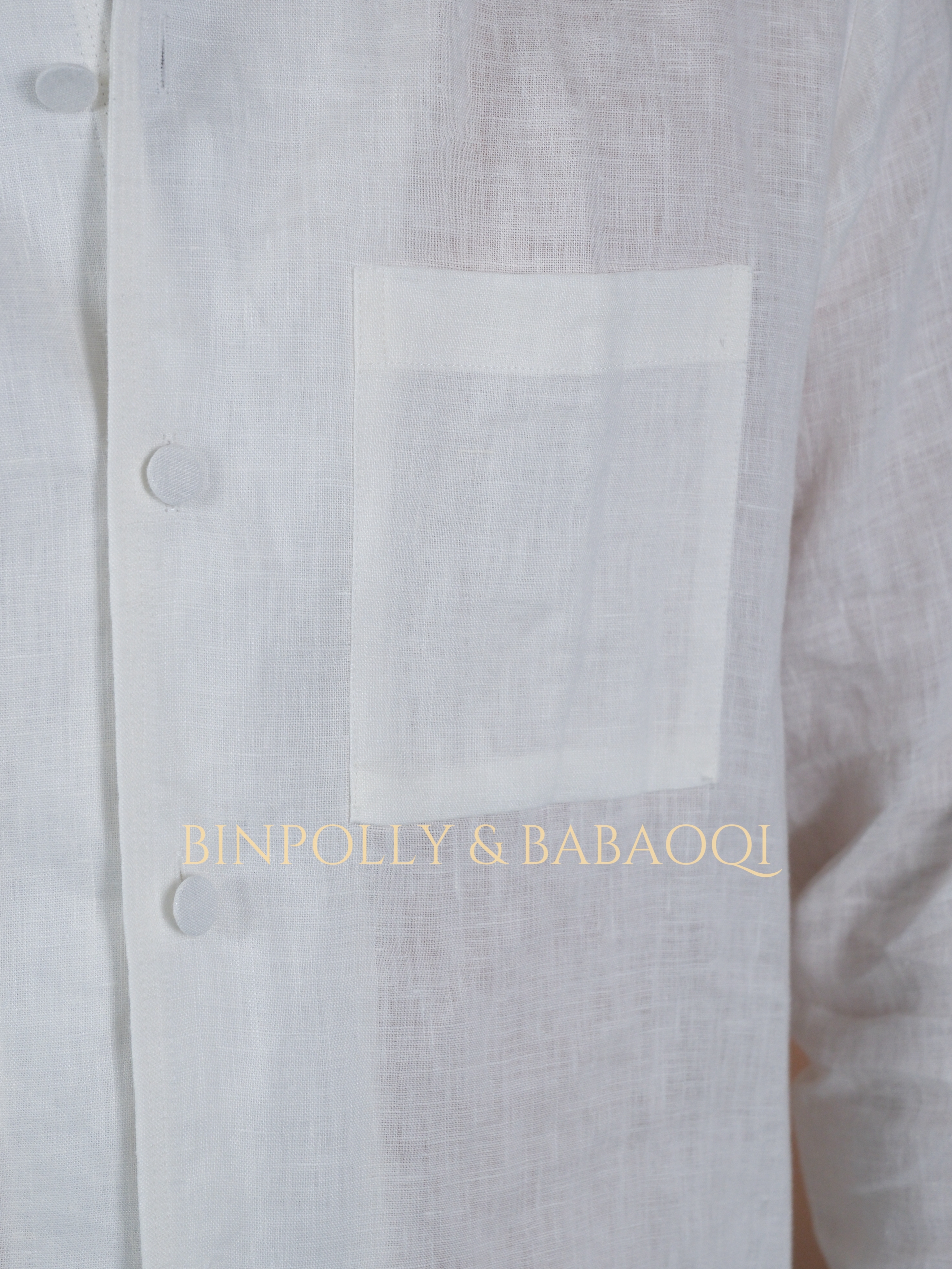 BABAOQI - Pure Linen Mandarin Collar Long Sleeve Shirt, Casual Stand Collar Button Up Top