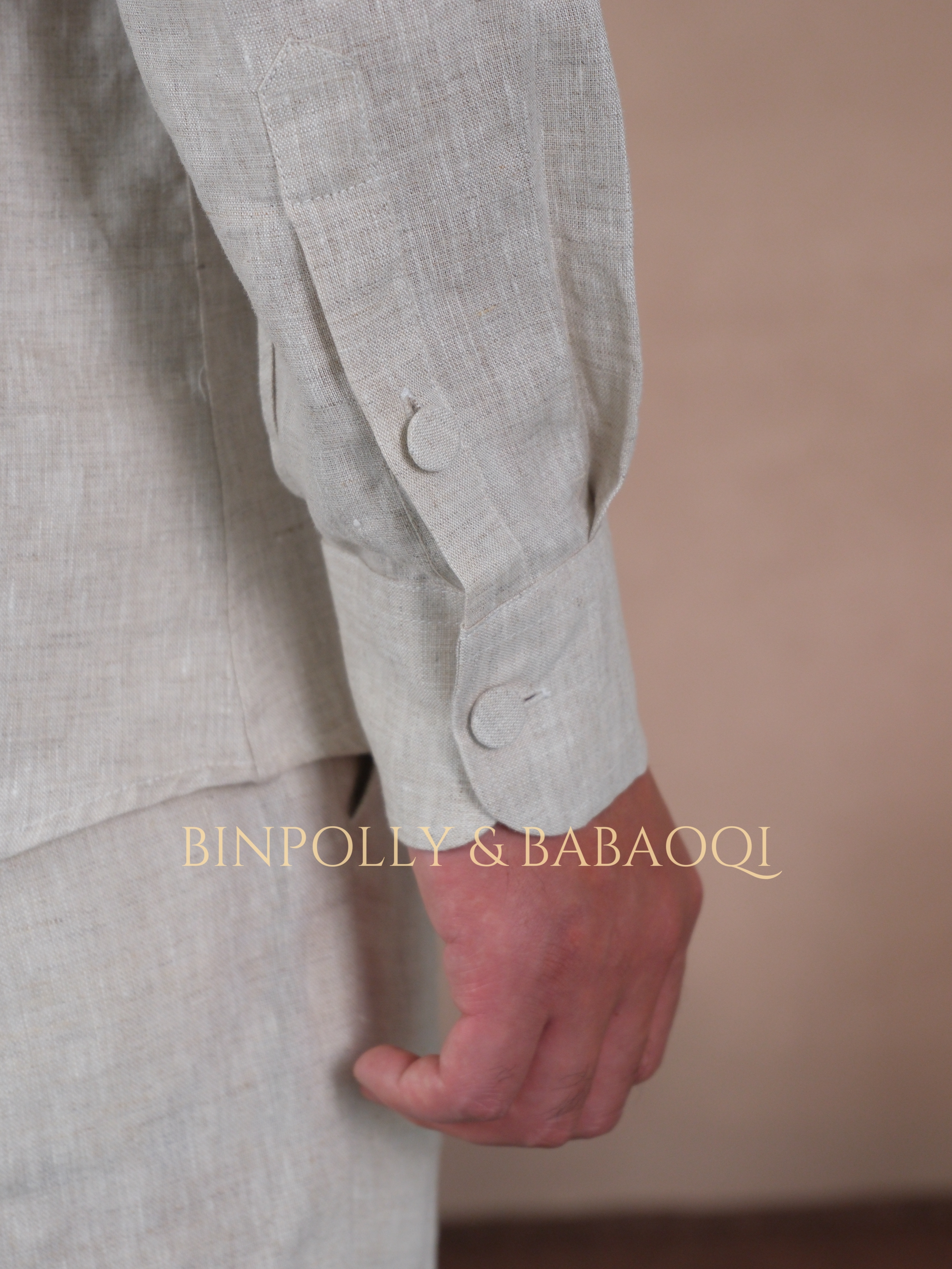 BABAOQI - Pure Linen Mandarin Collar Long Sleeve Shirt, Casual Stand Collar Button Up Top