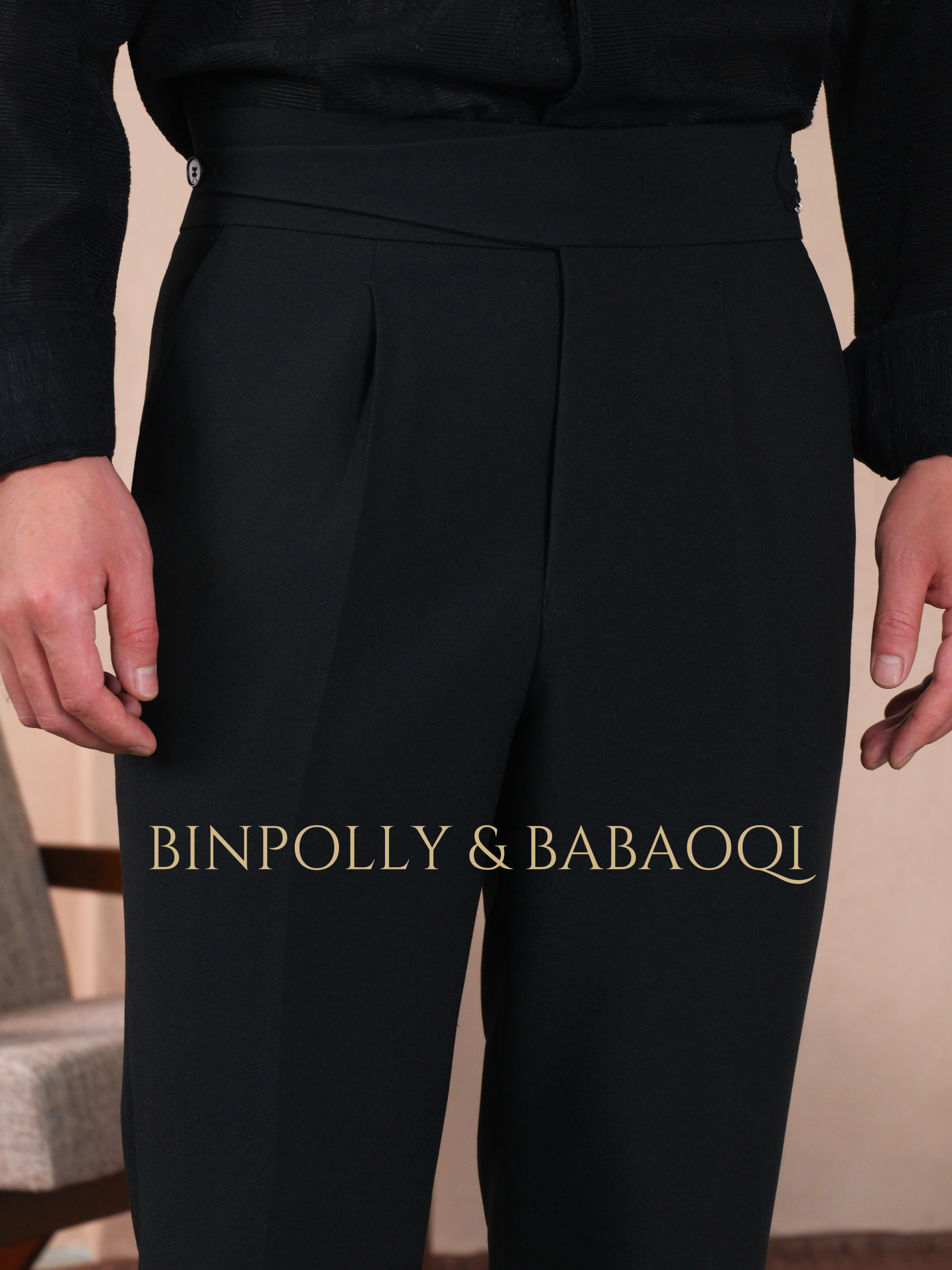 BABAOQI - Men's Custom Waist Buckle Design Black Formal suit set