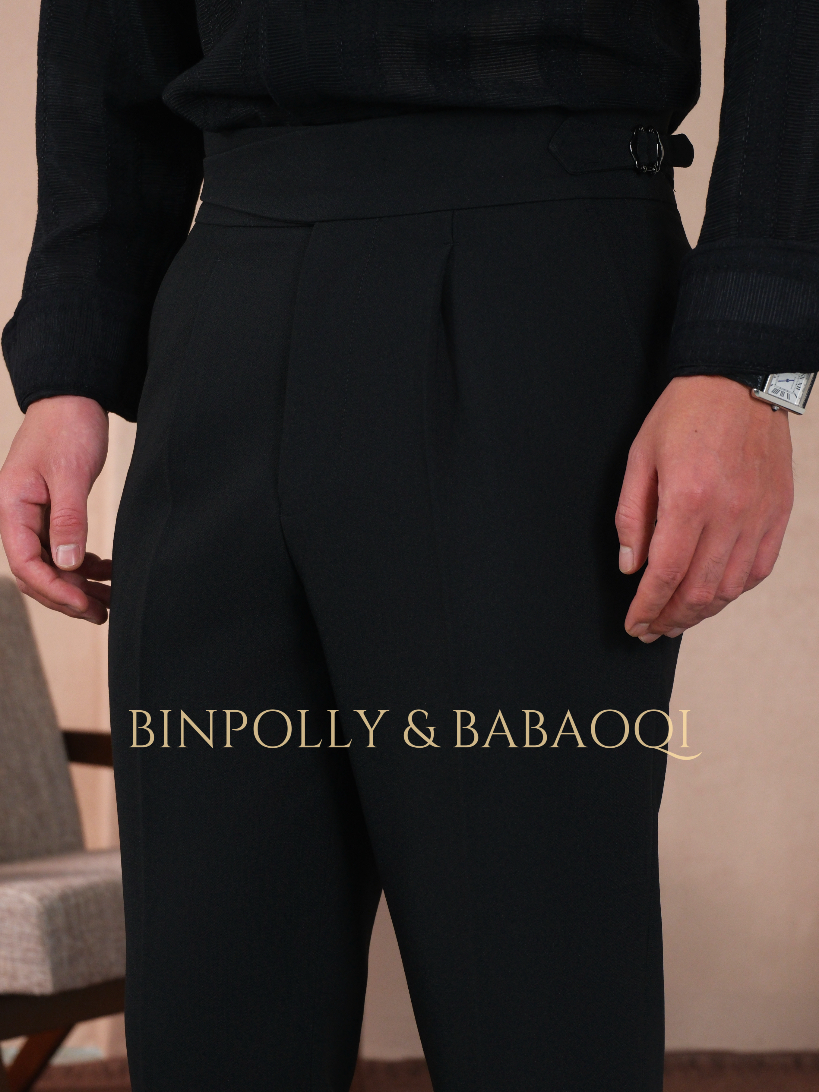 BABAOQI - Men's Custom Waist Buckle Design Black Formal suit set
