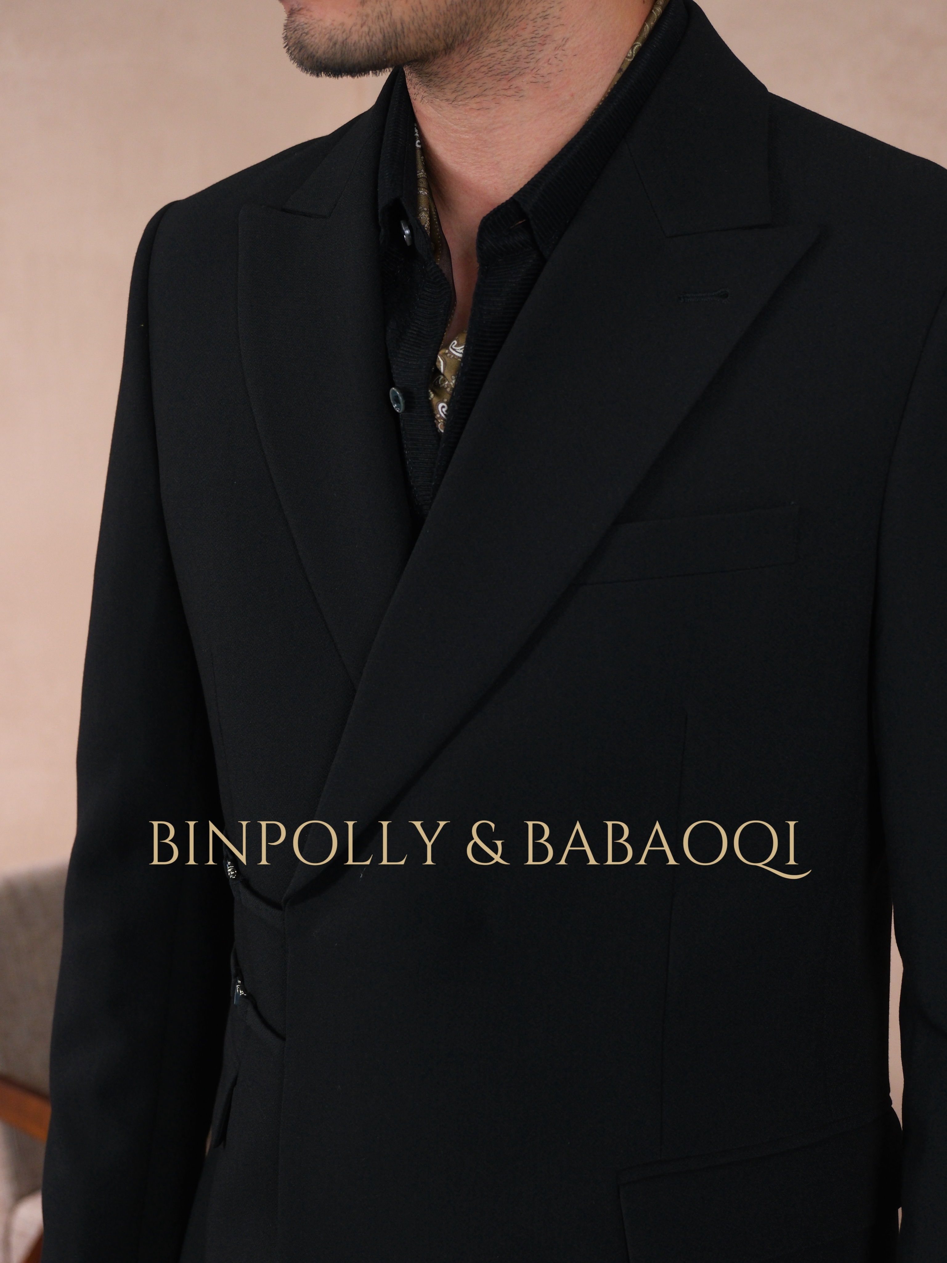 BABAOQI - Men's Custom Waist Buckle Design Black Formal suit set