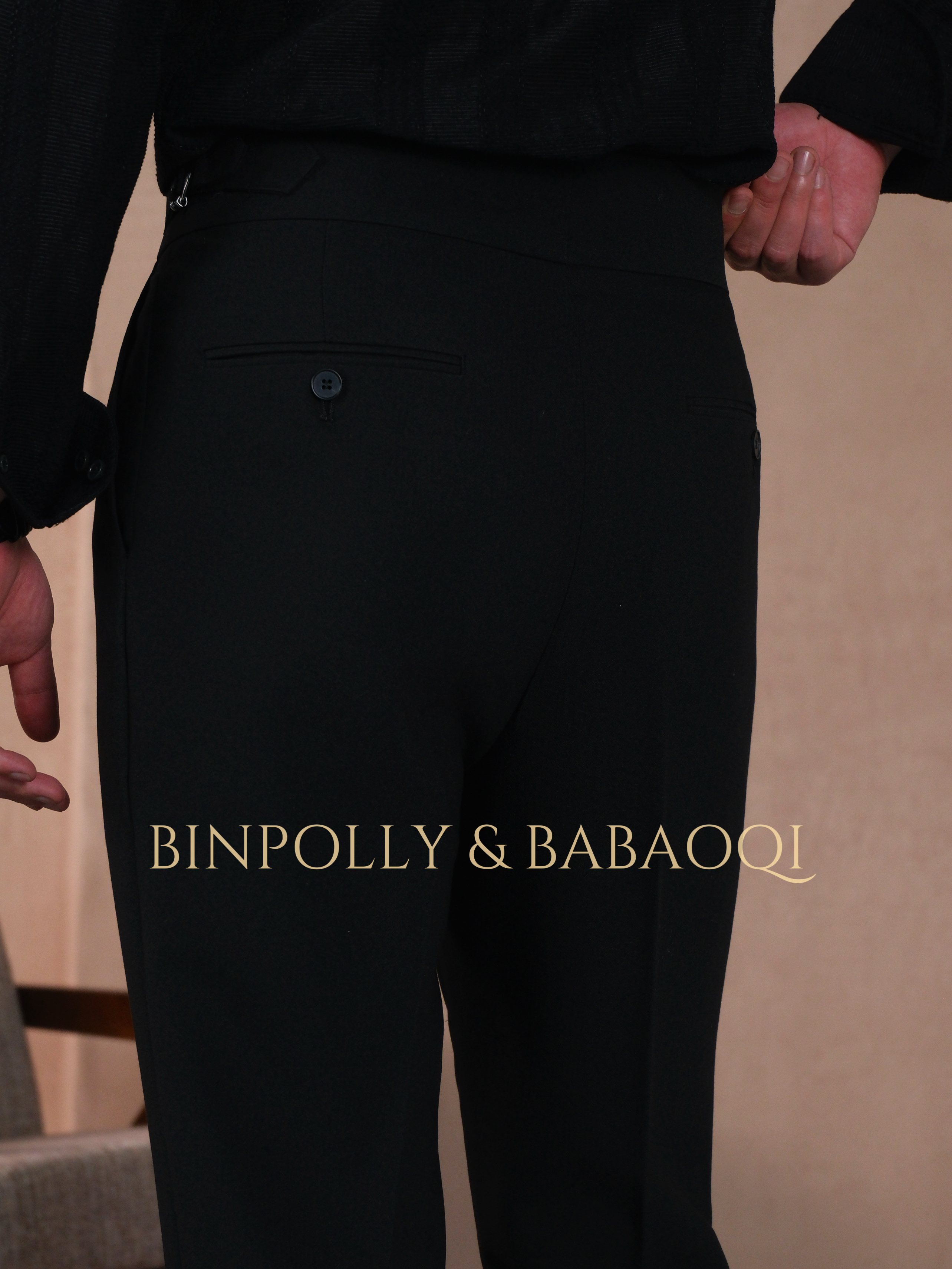 BABAOQI - Men's Custom Waist Buckle Design Black Formal suit set
