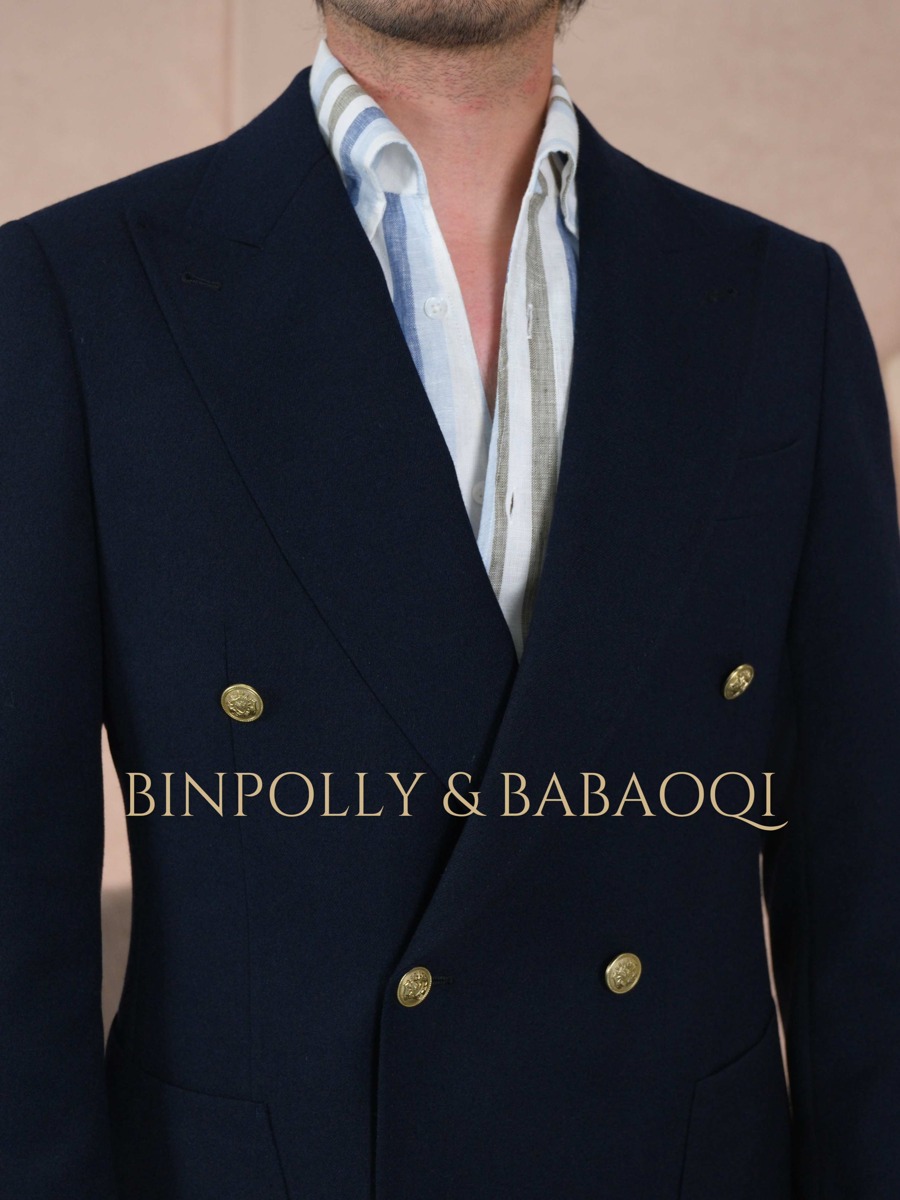 BINPOLLY - Navy Double Breasted Blazer with Gold Buttons Old Money Style