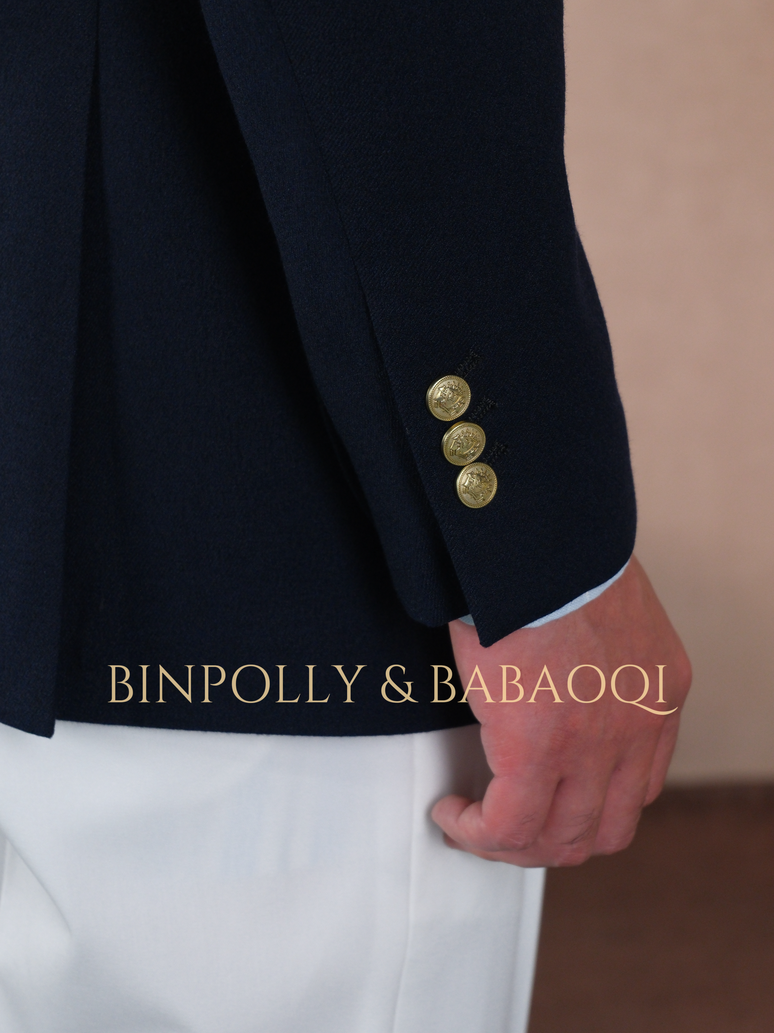 BINPOLLY - Navy Double Breasted Blazer with Gold Buttons Old Money Style