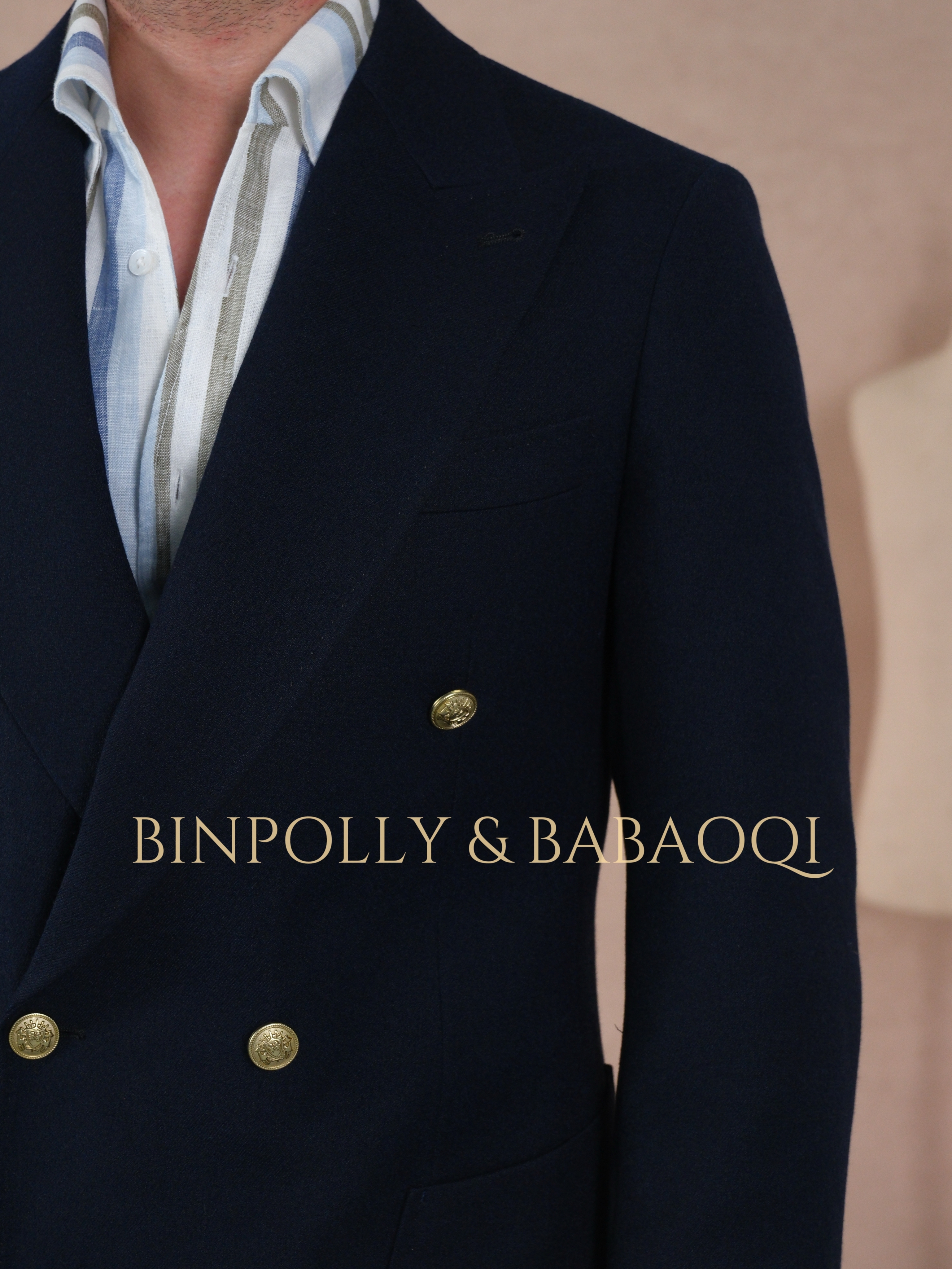 BINPOLLY - Navy Double Breasted Blazer with Gold Buttons Old Money Style