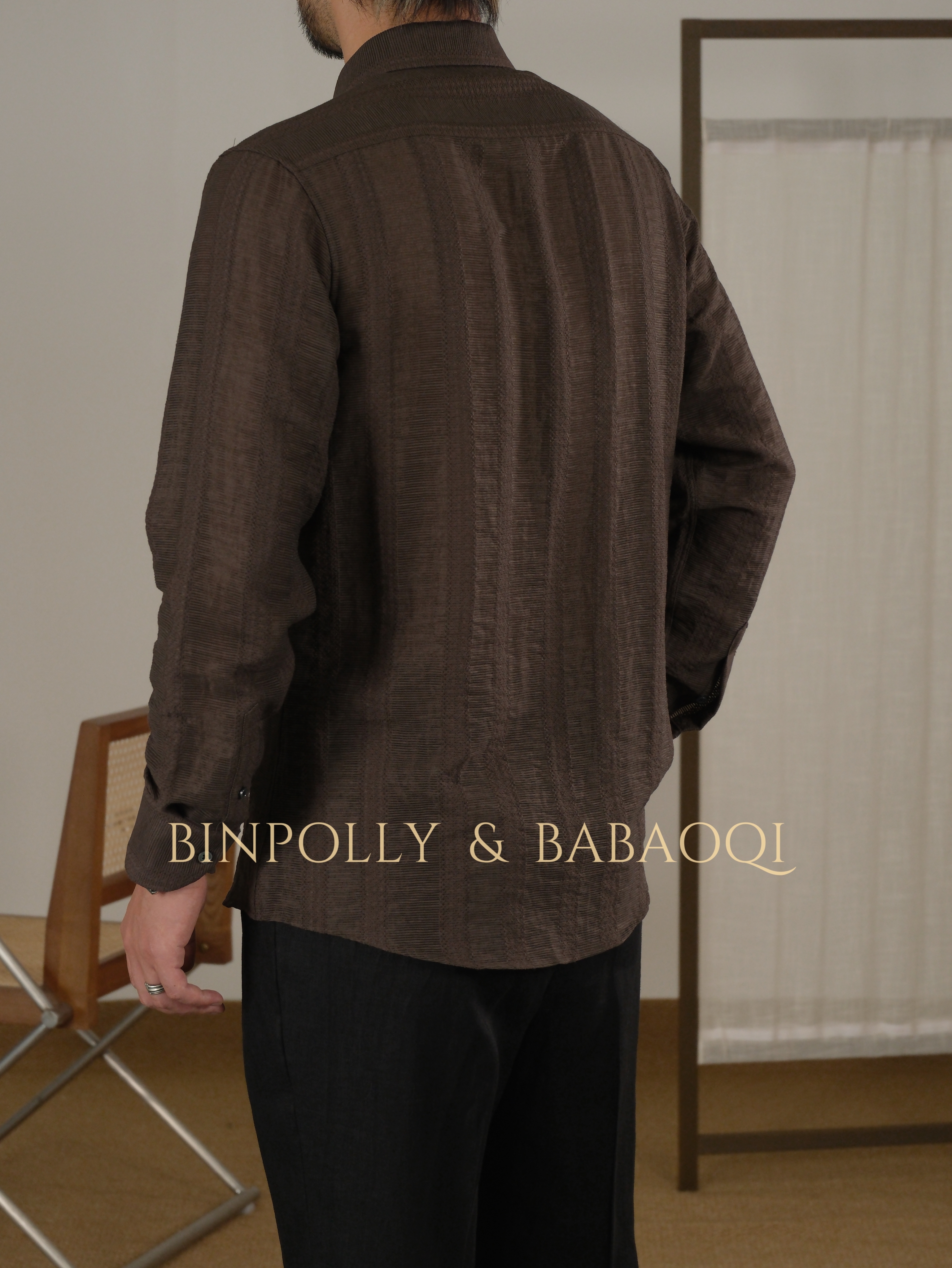 BABAOQI - Striped texture long-sleeved shirt with a pointed collar