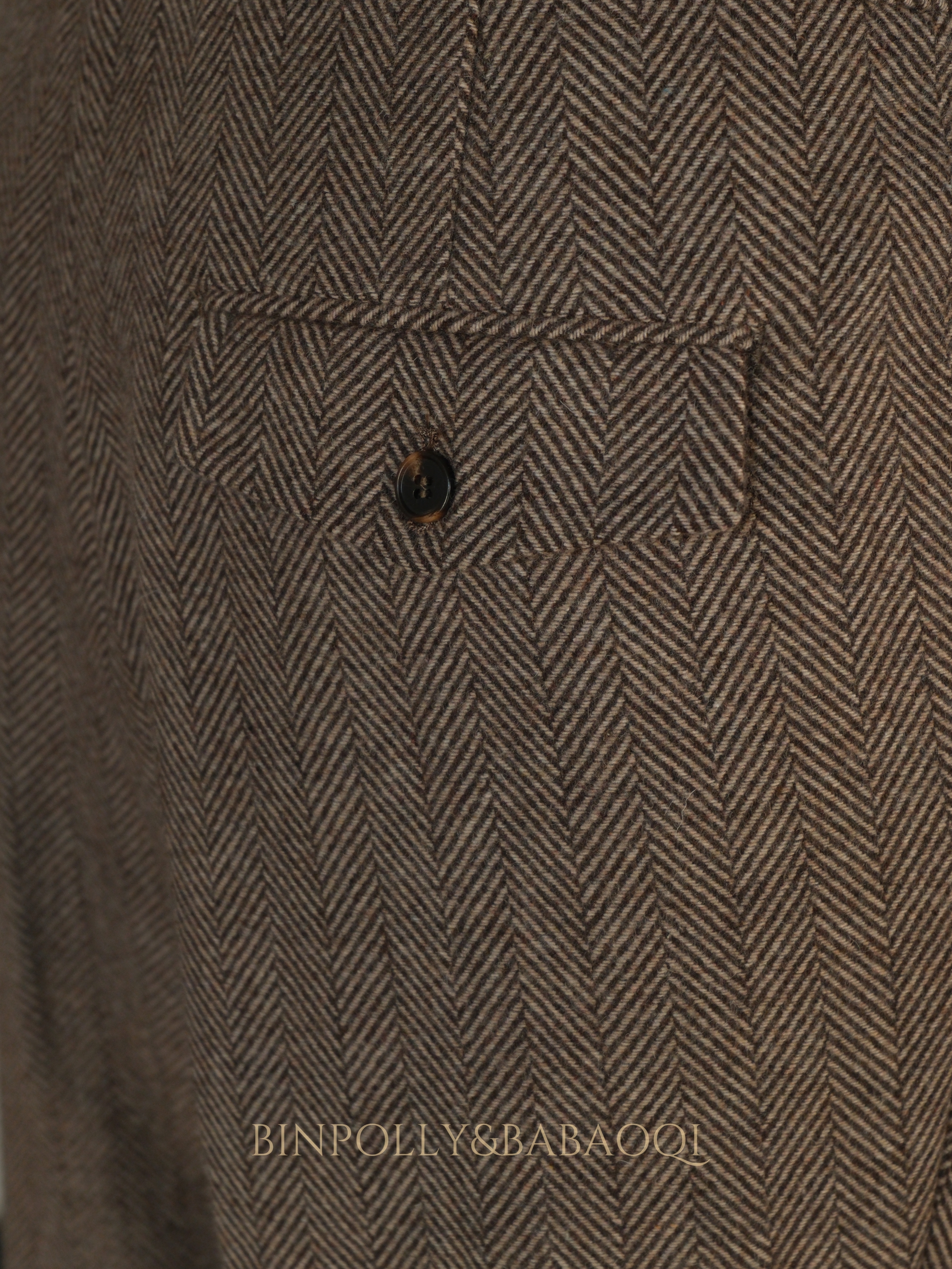 BABAOQI - Brown Herringbone 50% Wool 2 Piece Suit, Wide Peak Lapel Double Breasted Vintage Suit Set