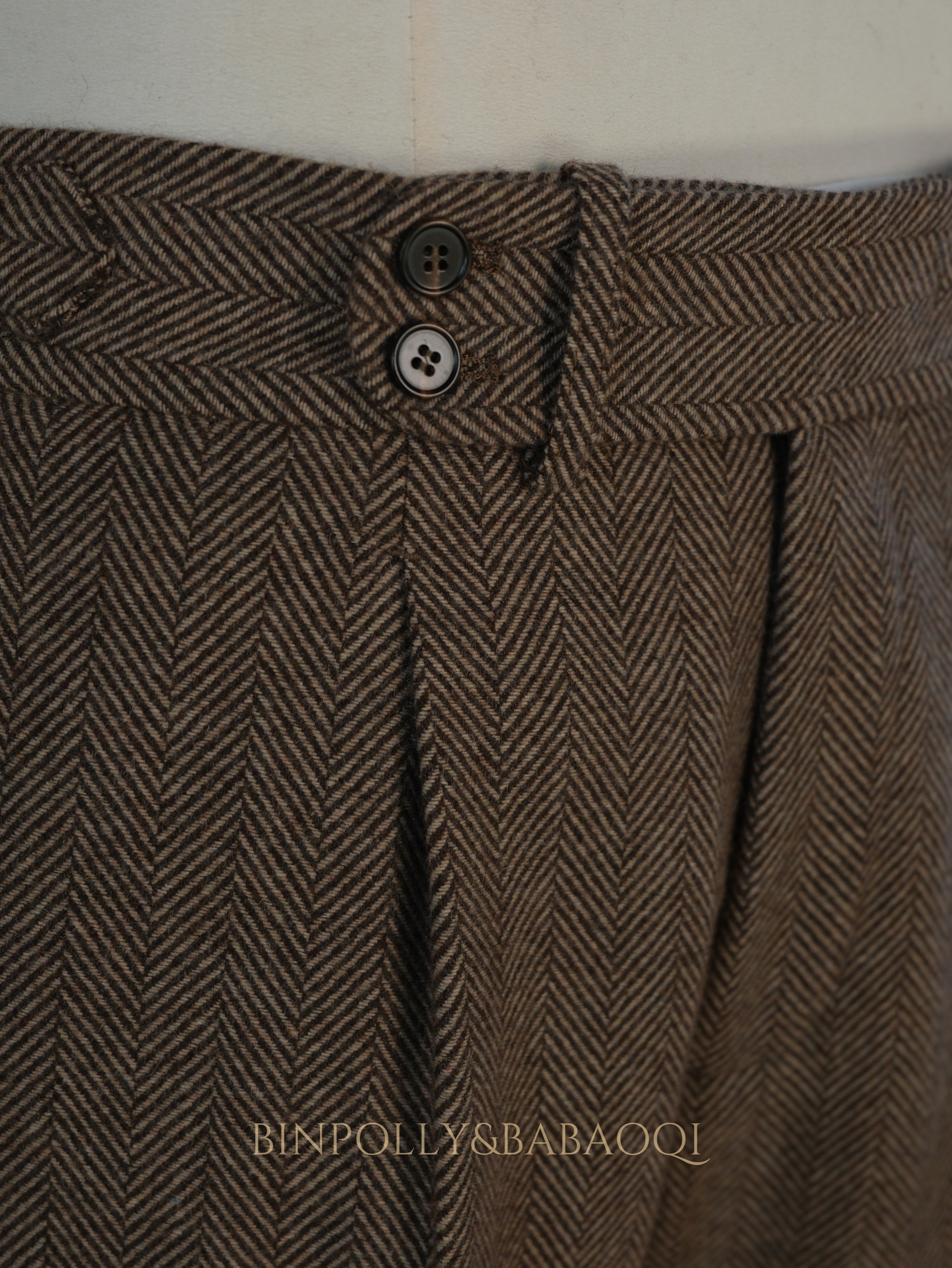 BABAOQI - Brown Herringbone 50% Wool 2 Piece Suit, Wide Peak Lapel Double Breasted Vintage Suit Set