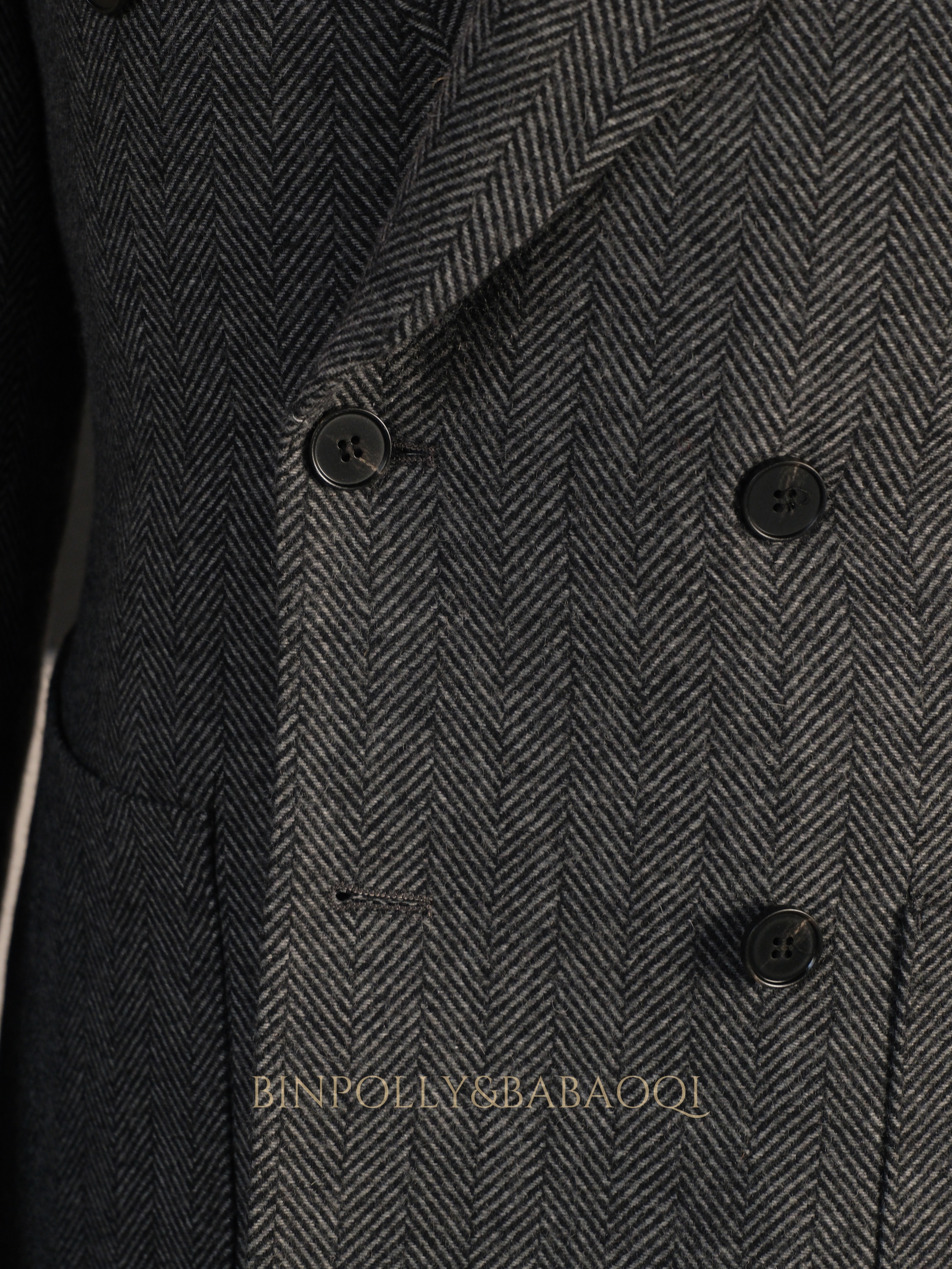 BABAOQI - Grey Herringbone 50% Wool 2 Piece Suit, Wide Peak Lapel Double Breasted Vintage Suit Set