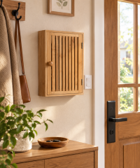 Natural Bamboo Wall-Mounted Key Cabinet with Slatted Door & Magnetic Lock,Winland,Modern Portable Galvanized Steel Medicine Storage Box with Dual Compartments