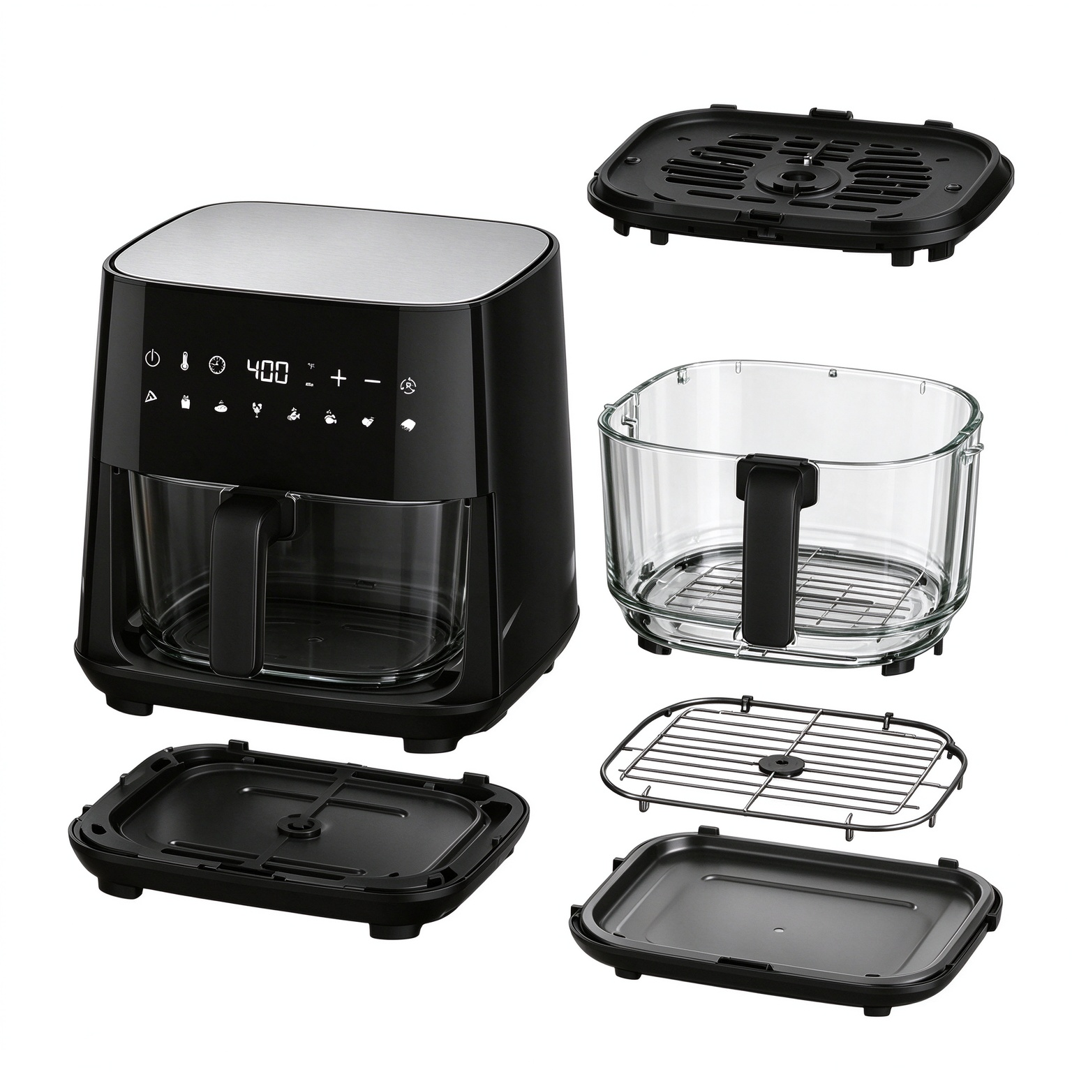 Hallsmart 4.5L Borosilicate Glass Pot Air Fryer, 1450W Digital Air Fryer,Hallsmart-The Best Rice Cooker Manufacturer,The Hallsmart Glass Pot Air Fryer