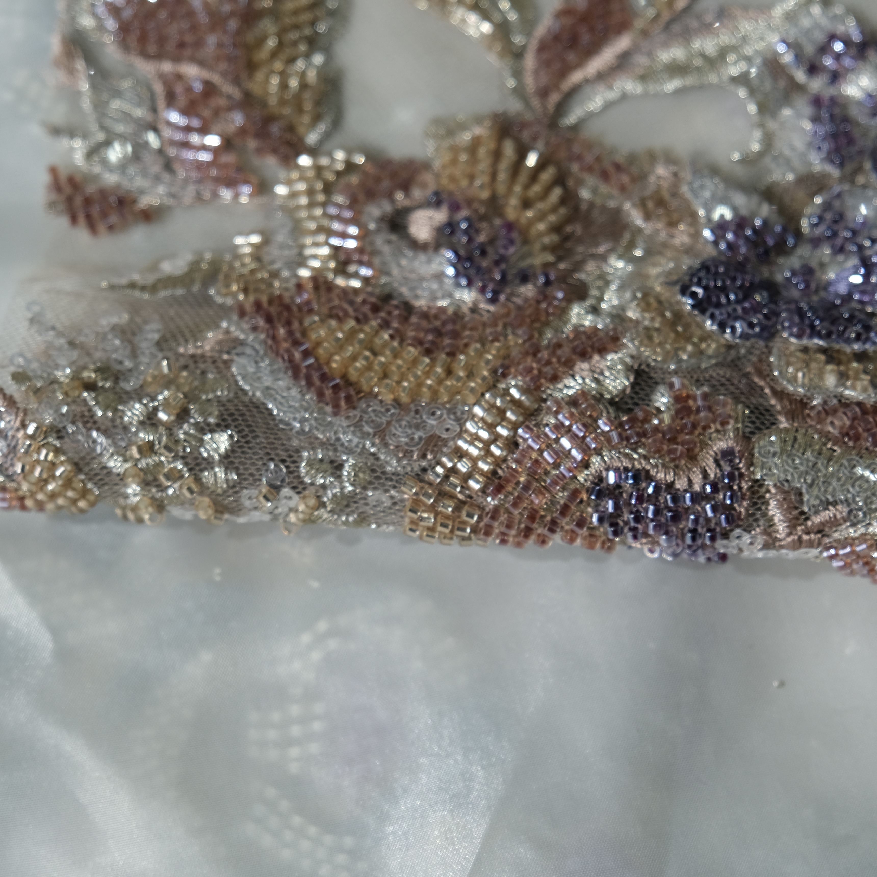 Bouquet Embroidery Fabric in PurpleGolden color