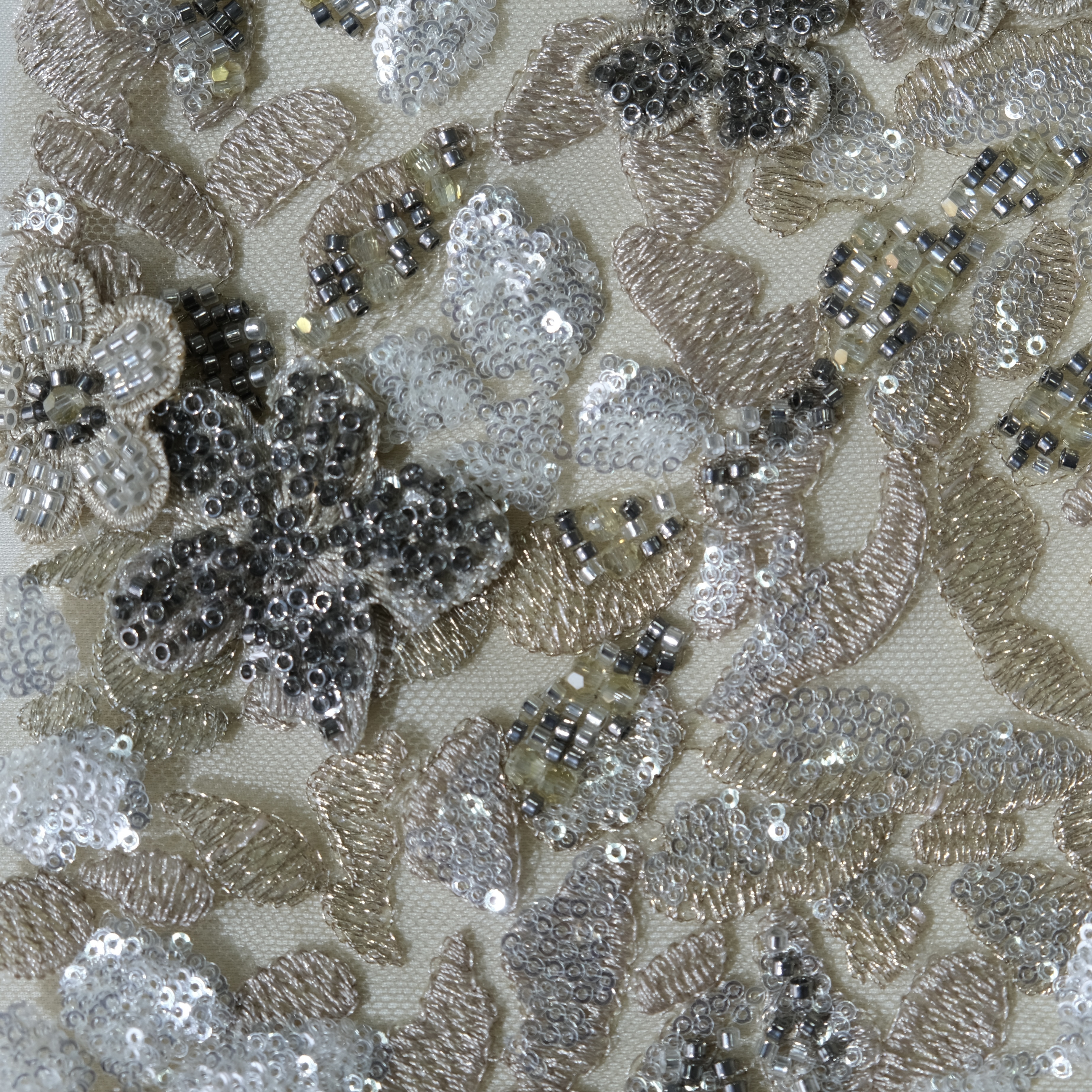 Crystal Floral Cluster Embroidery Fabric in BlackGolden color
