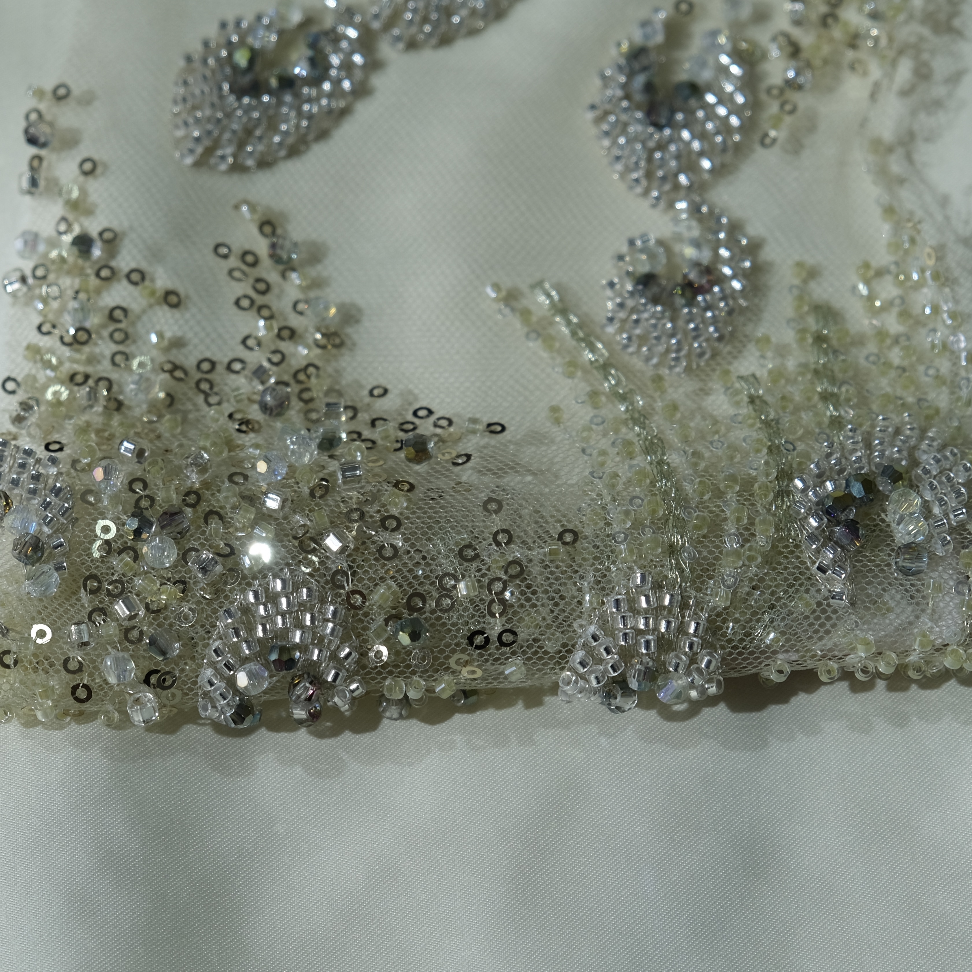 Whirl Bloom Embroidery Fabric ArmyGreen color