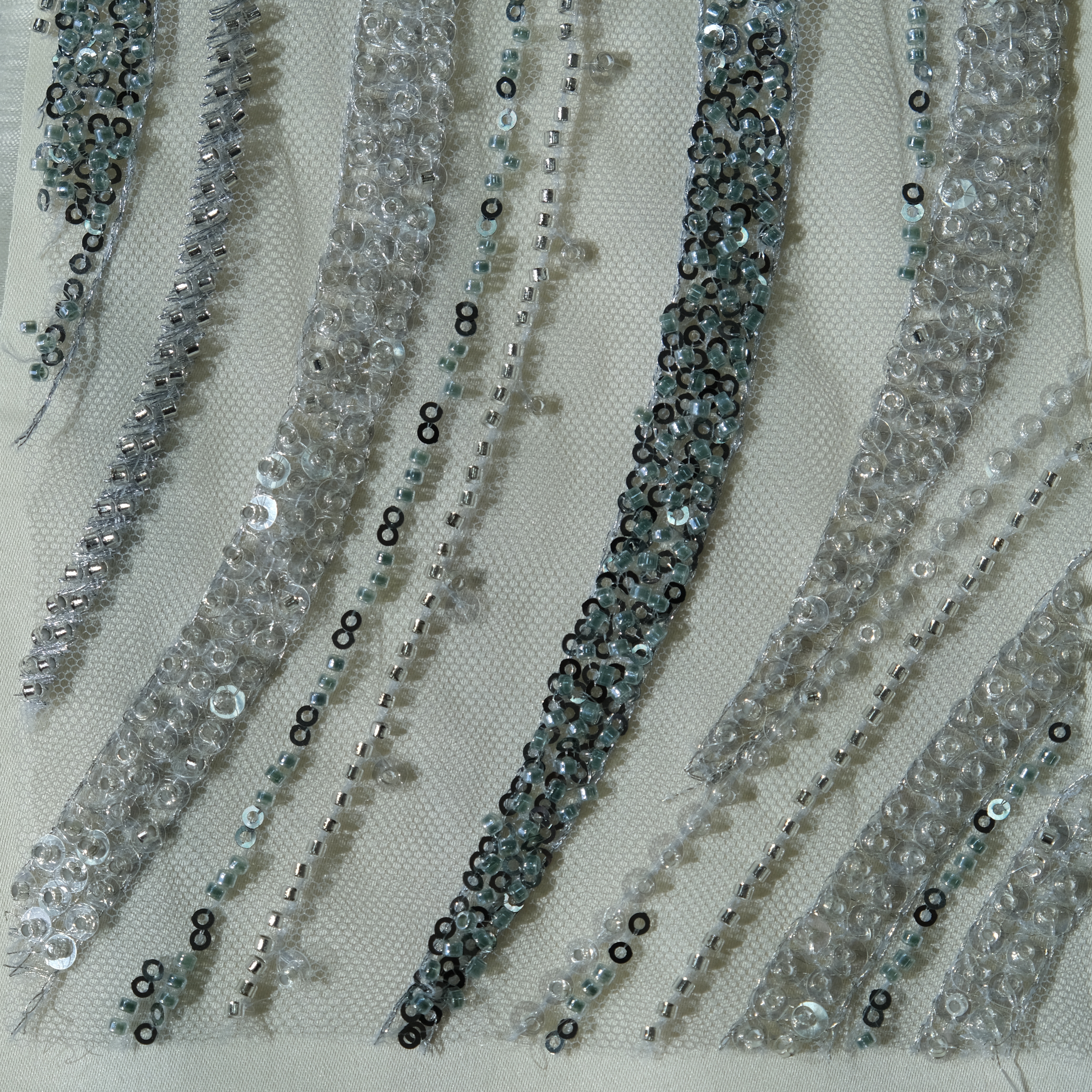 Abstract Line Embroidery Fabric in LightGray color