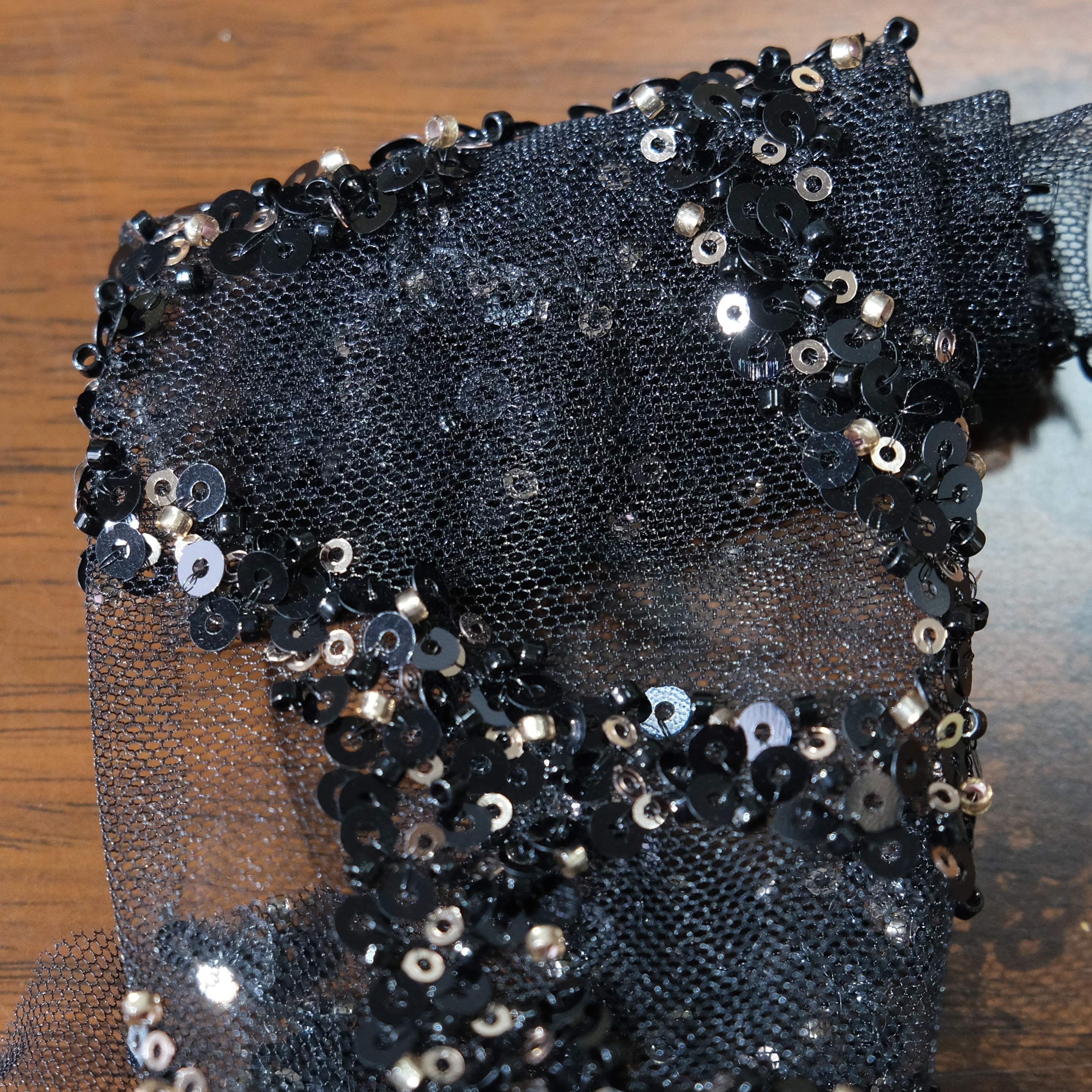 Gradient Organic Mesh Embroidery in BlackChampagne color