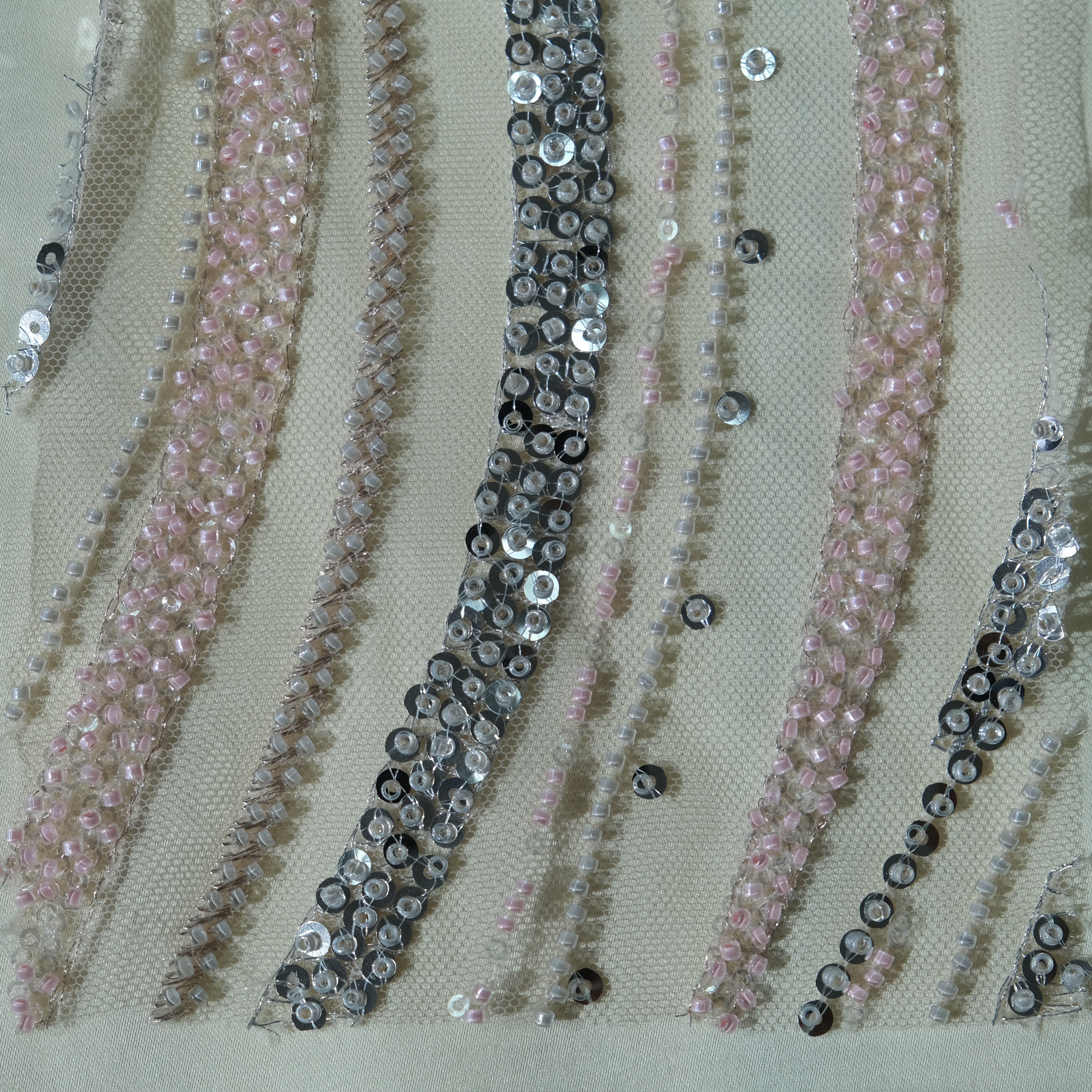 stract Line Embroidery Fabric in GrayPink color
