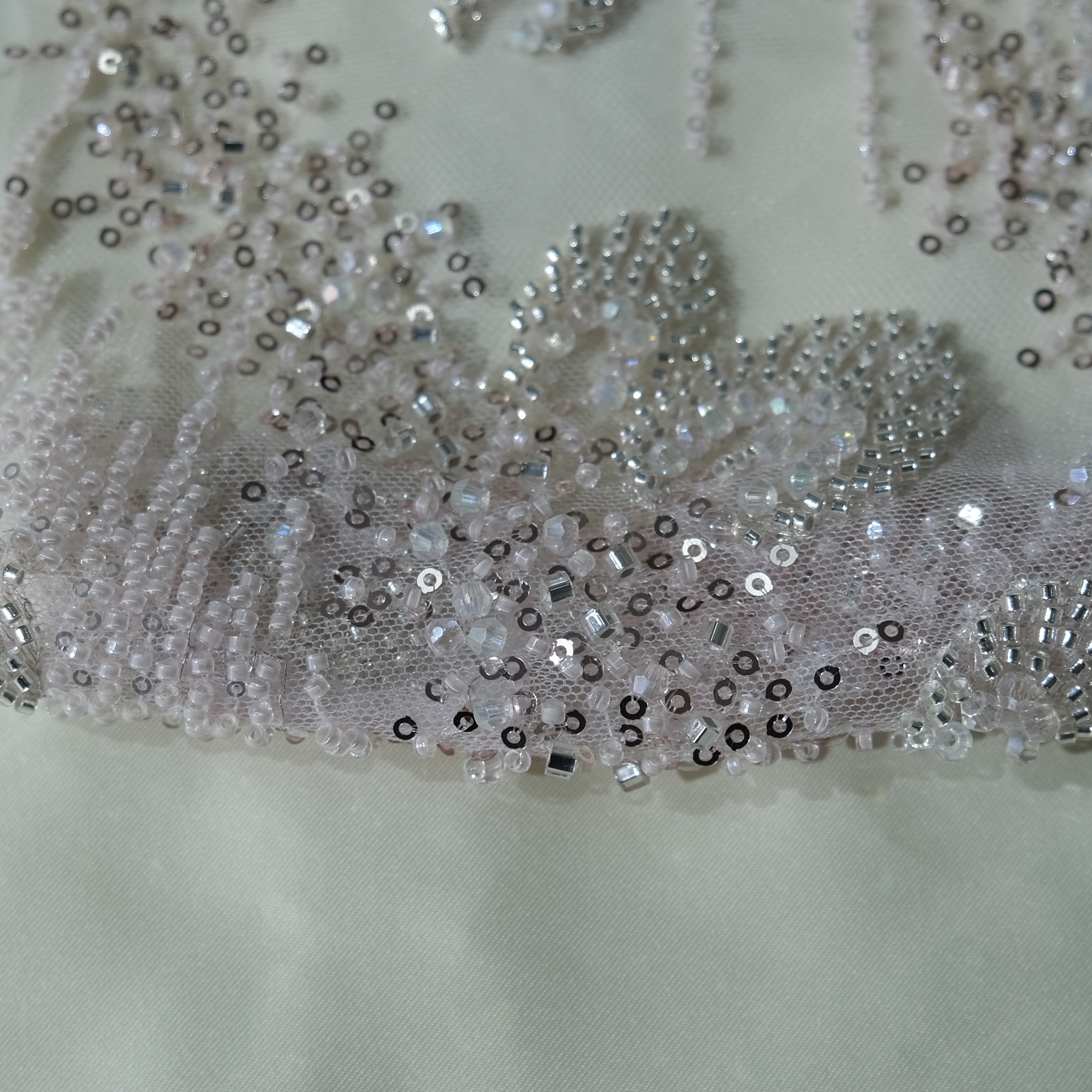Whirl Bloom Embroidery Fabric in LightPink color