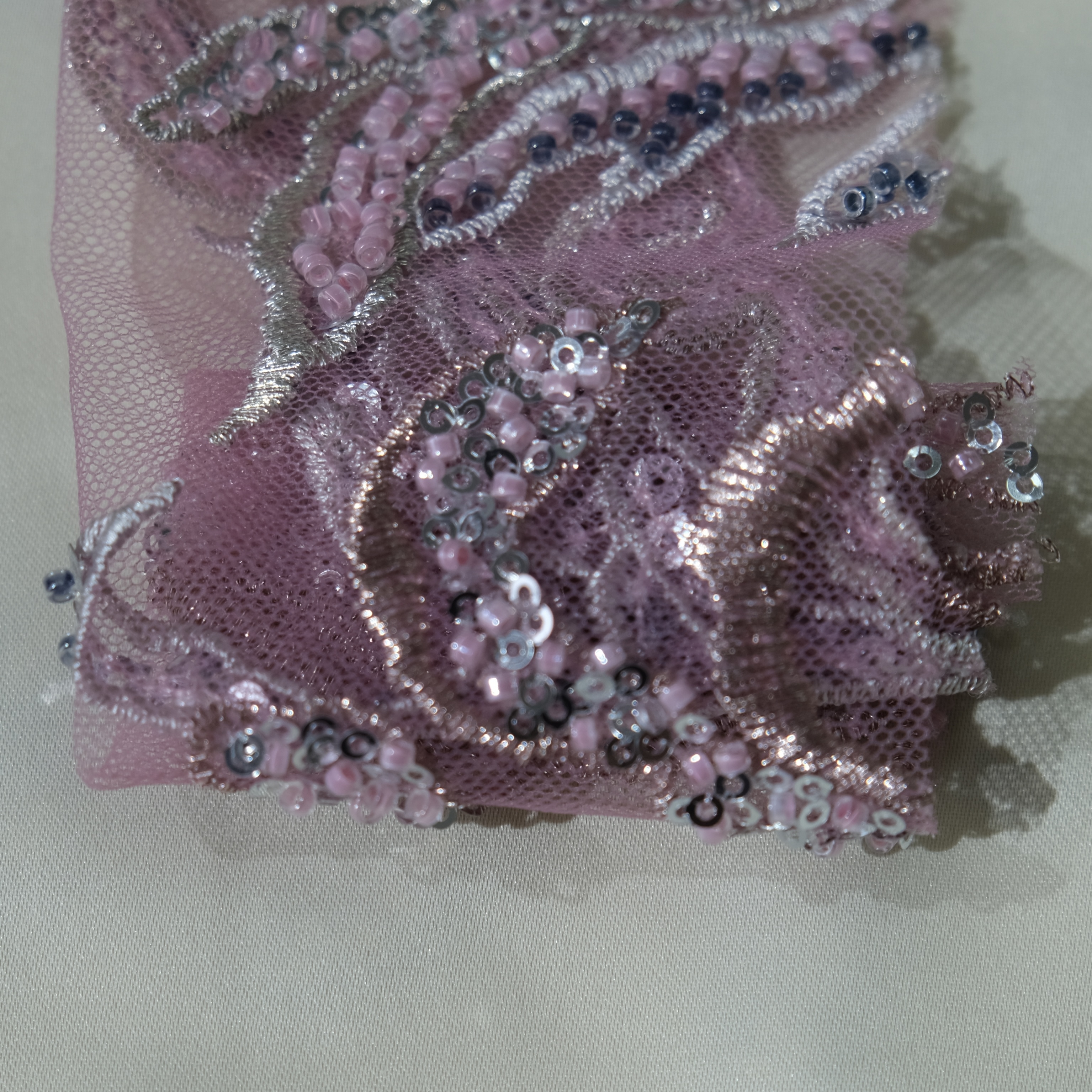 Coral Branch Embroidery Fabric in Pink color