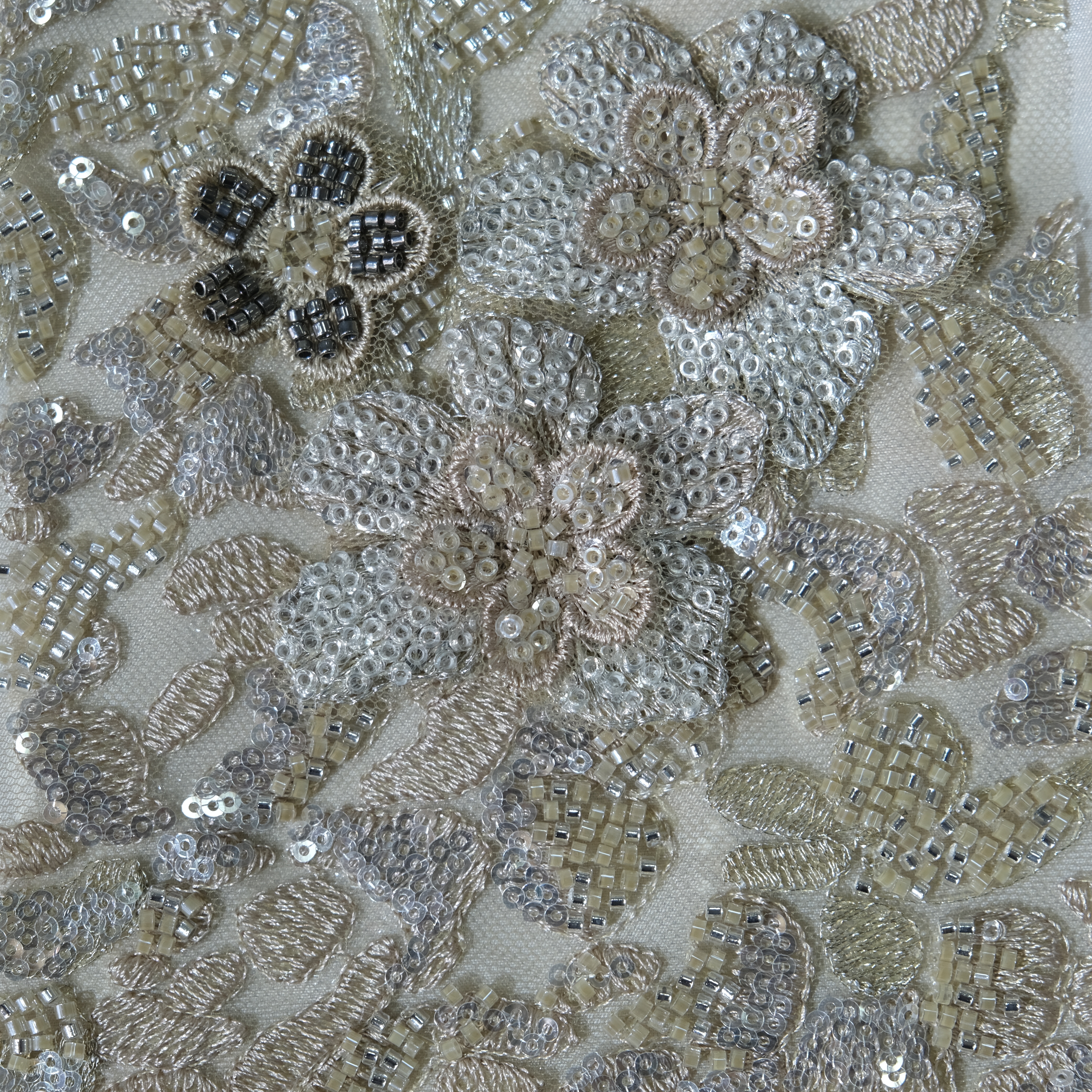 Floral Cluster Embroidery Fabric in BlackGolden color