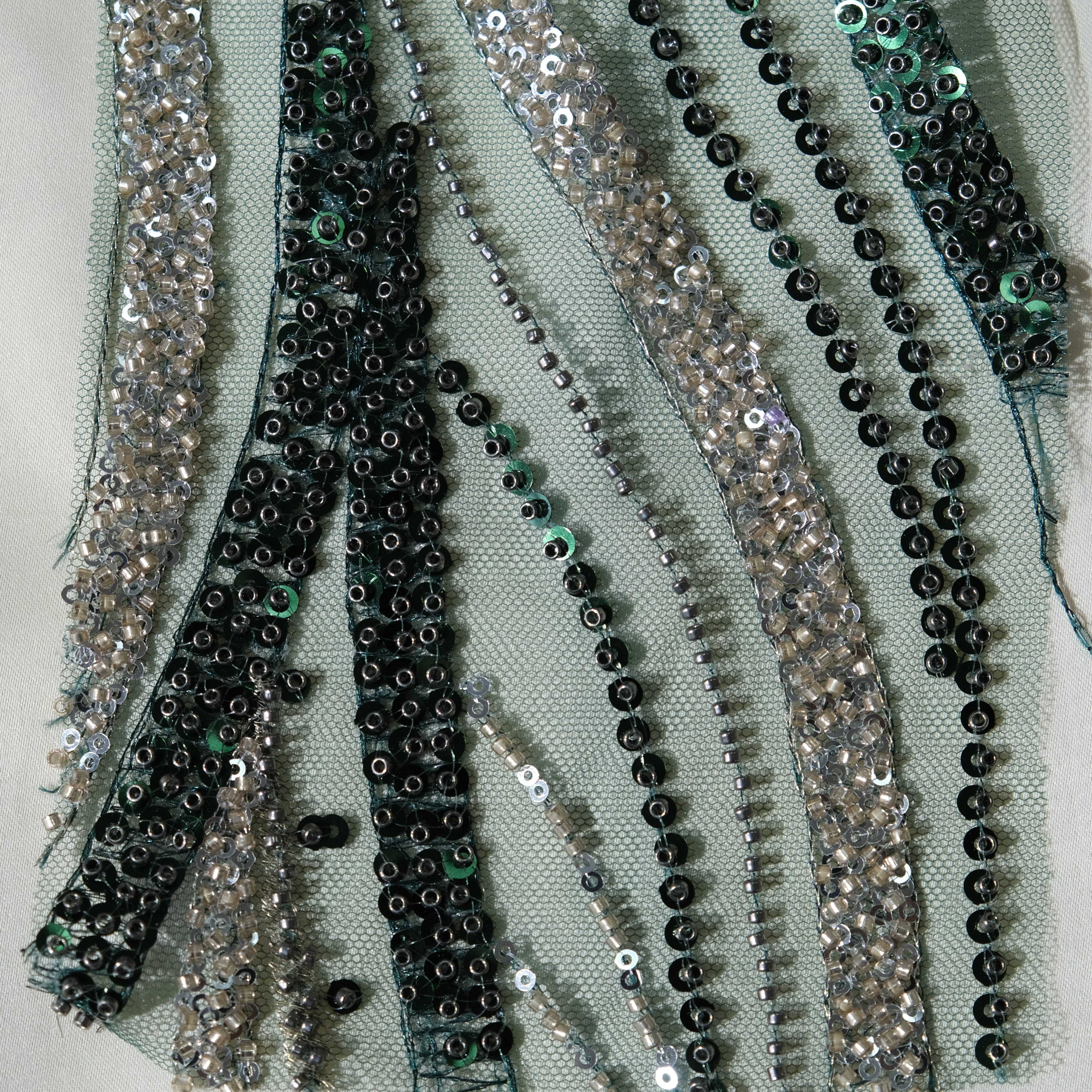 stract Line Embroidery Fabric in Green color